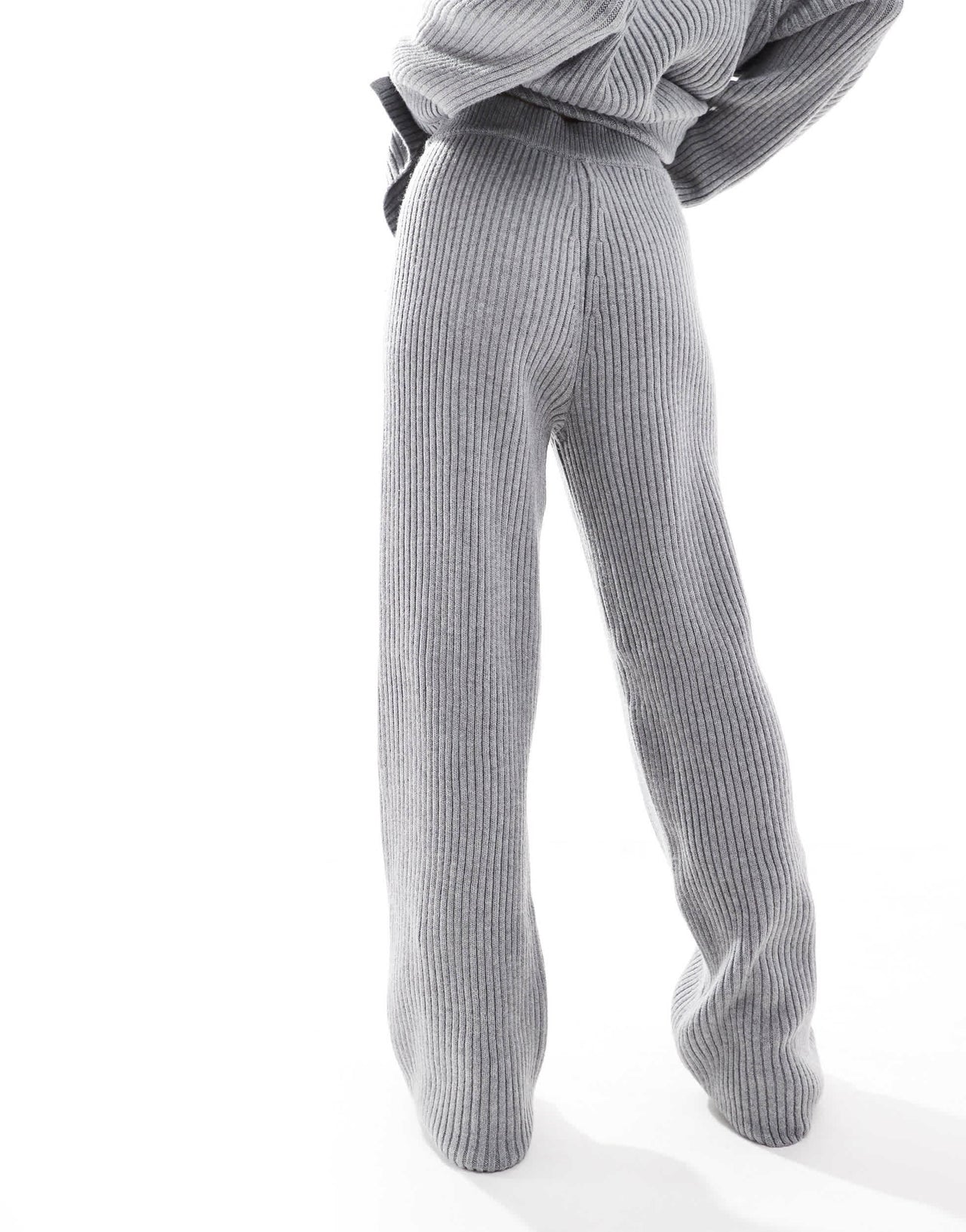 Pimkie ribbed knit wide leg trouser co-ord in light grey