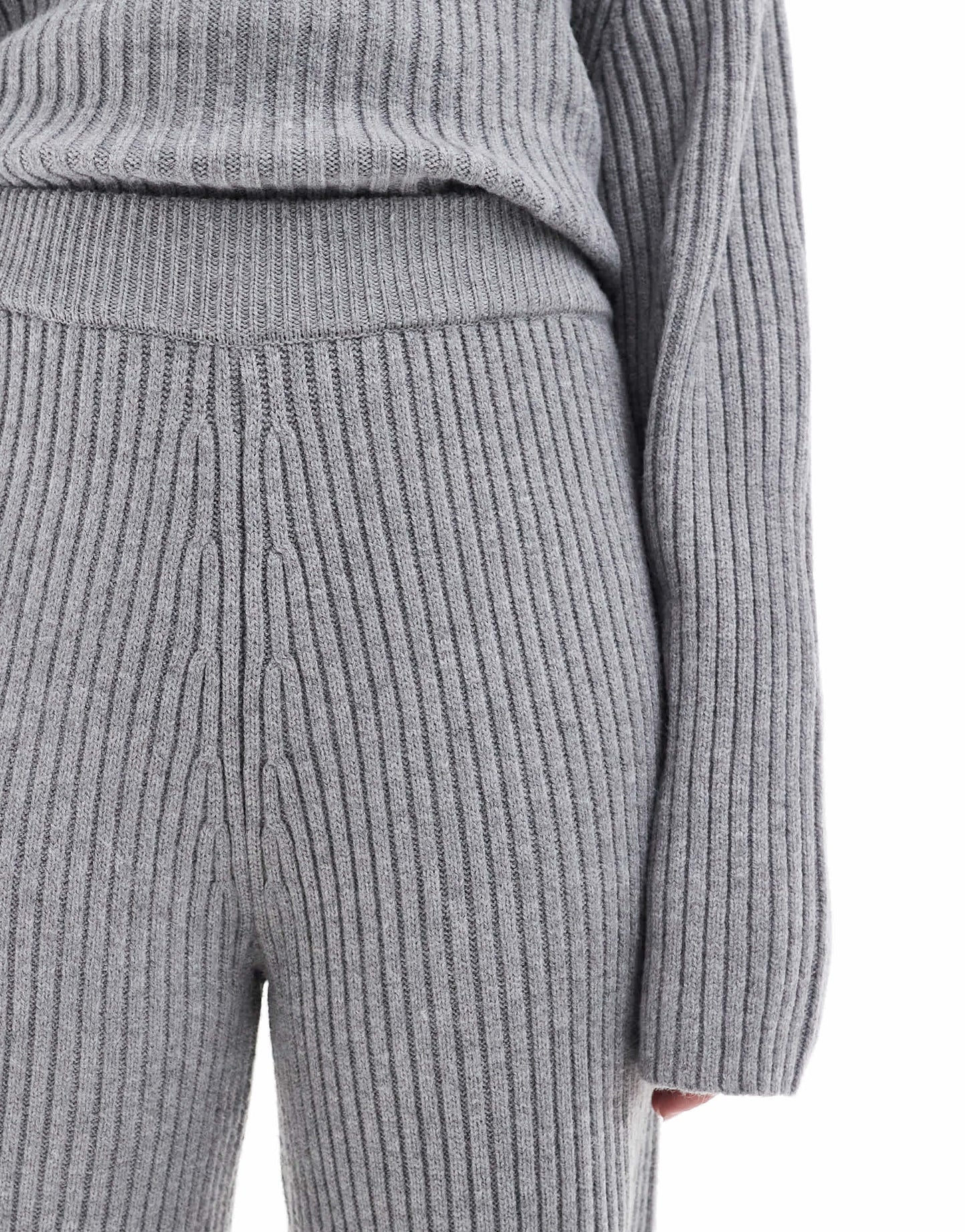 Pimkie ribbed knit wide leg trouser co-ord in light grey
