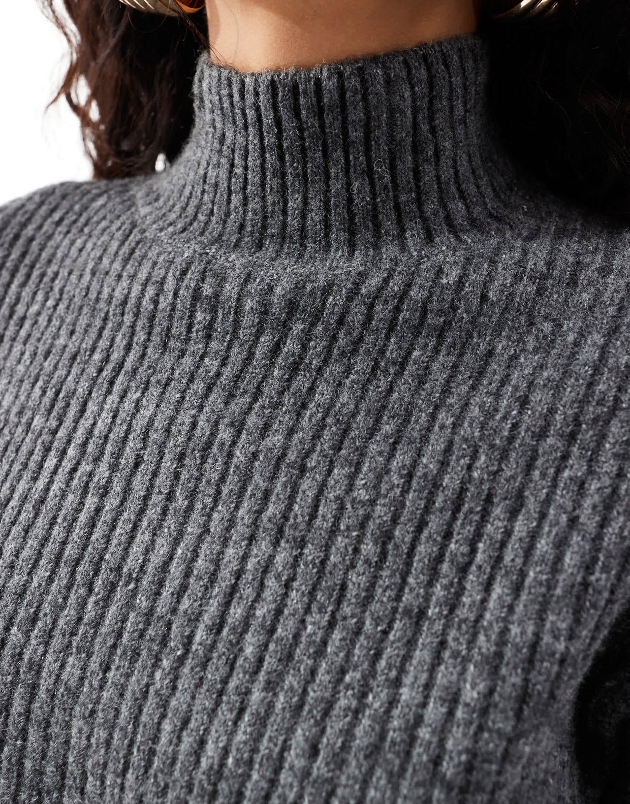 Pimkie high neck knitted mini jumper dress in charcoal