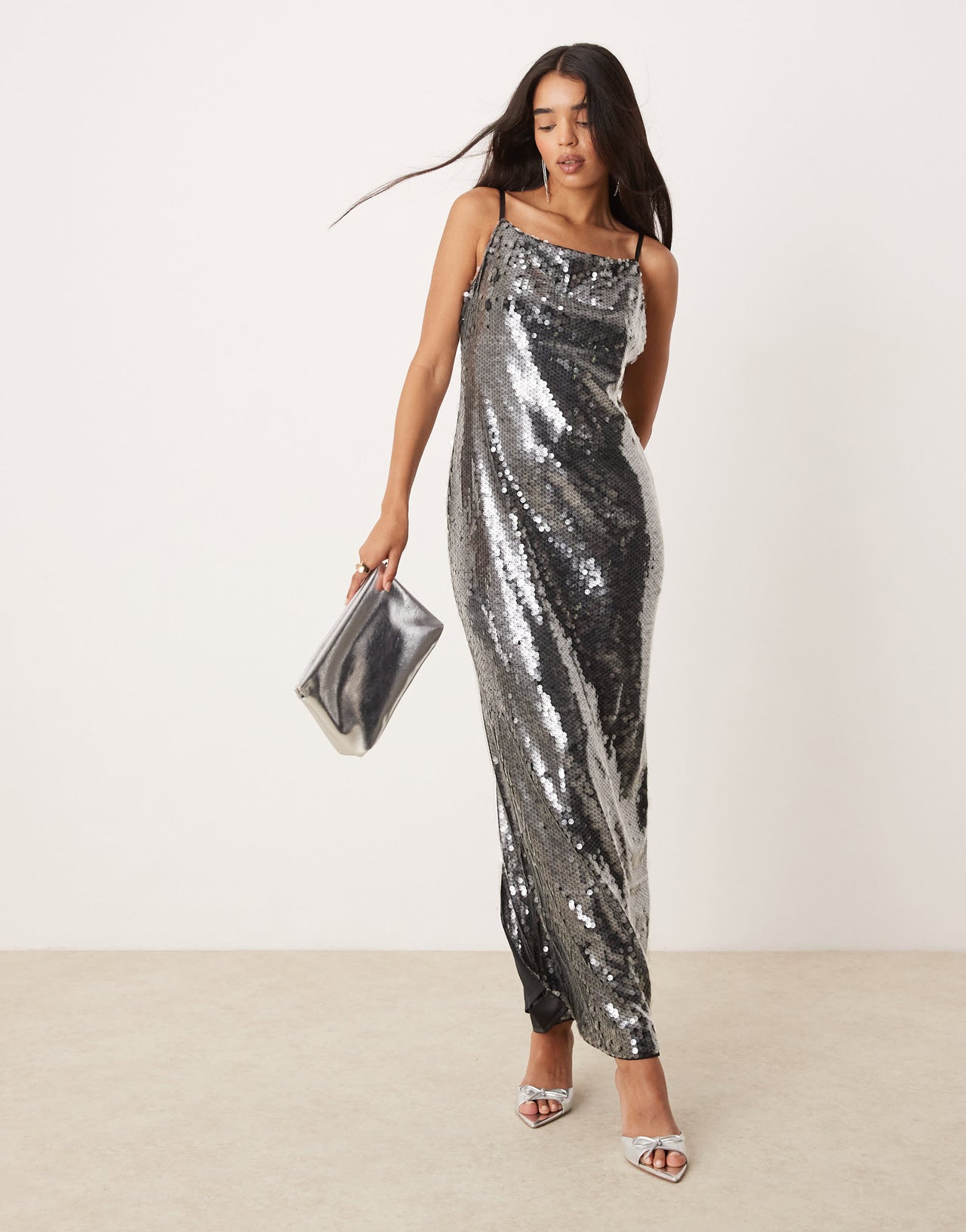 Forever New embellished backless maxi dress in slate grey