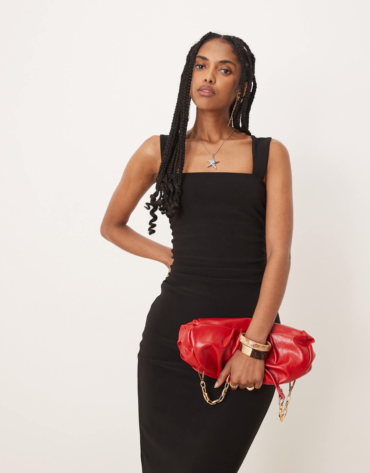 Forever New asymmetric fitted midaxi dress in black