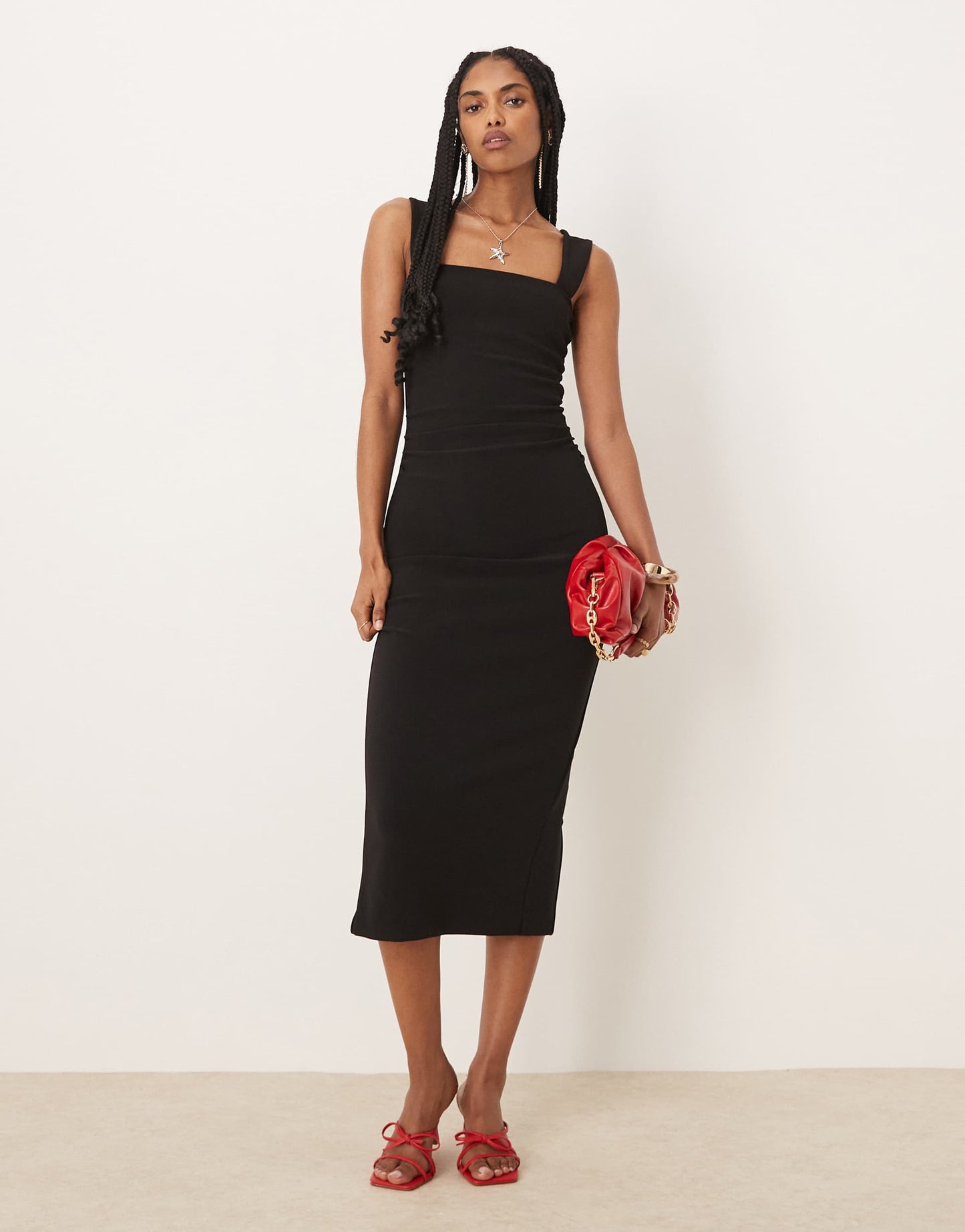Forever New asymmetric fitted midaxi dress in black