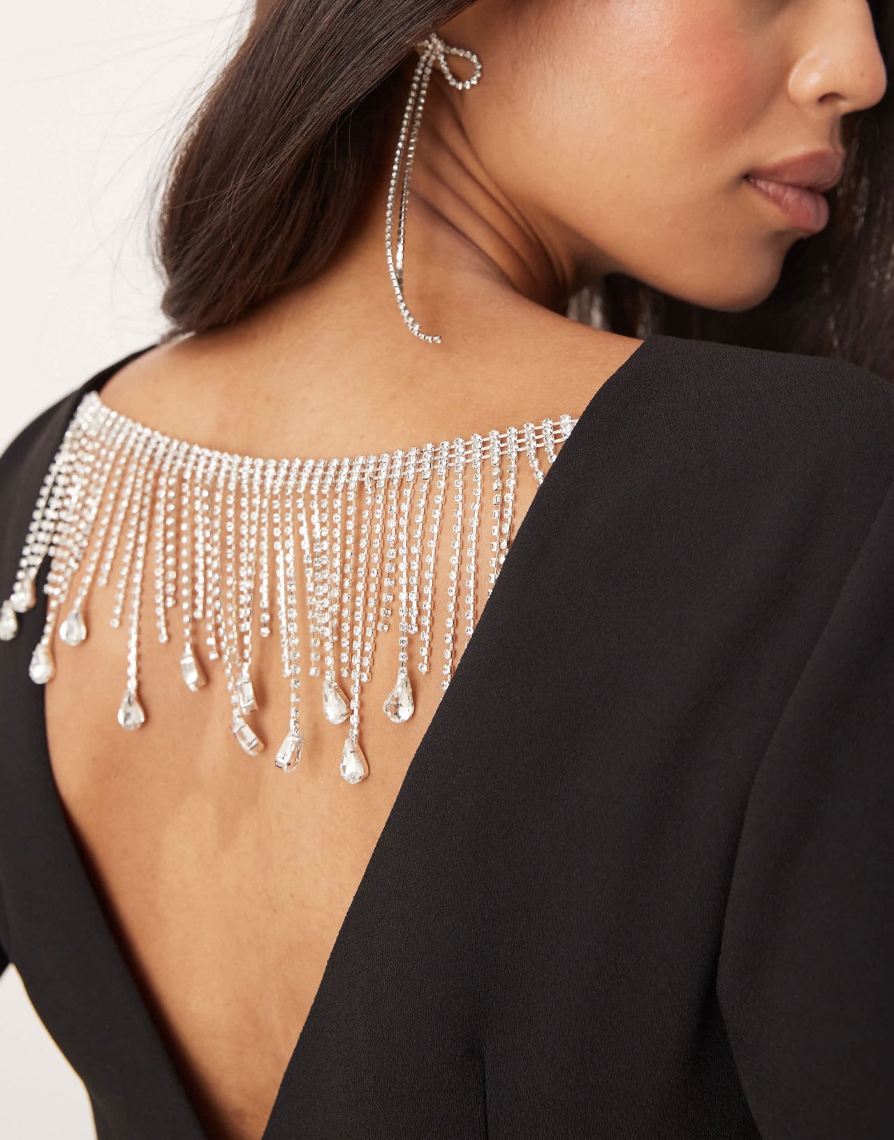 Forever New long sleeve embellished back mini dress in black