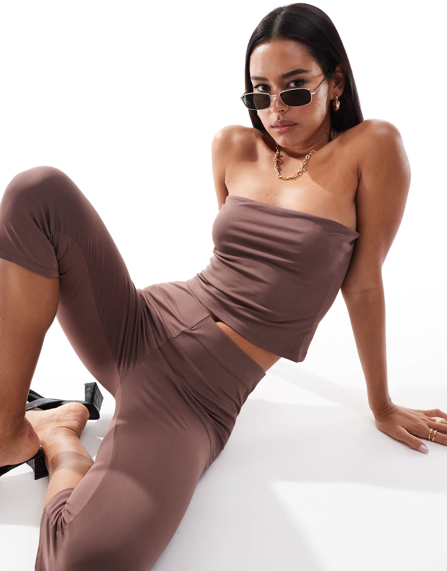 ASOS DESIGN clean longline bandeau in chocolate