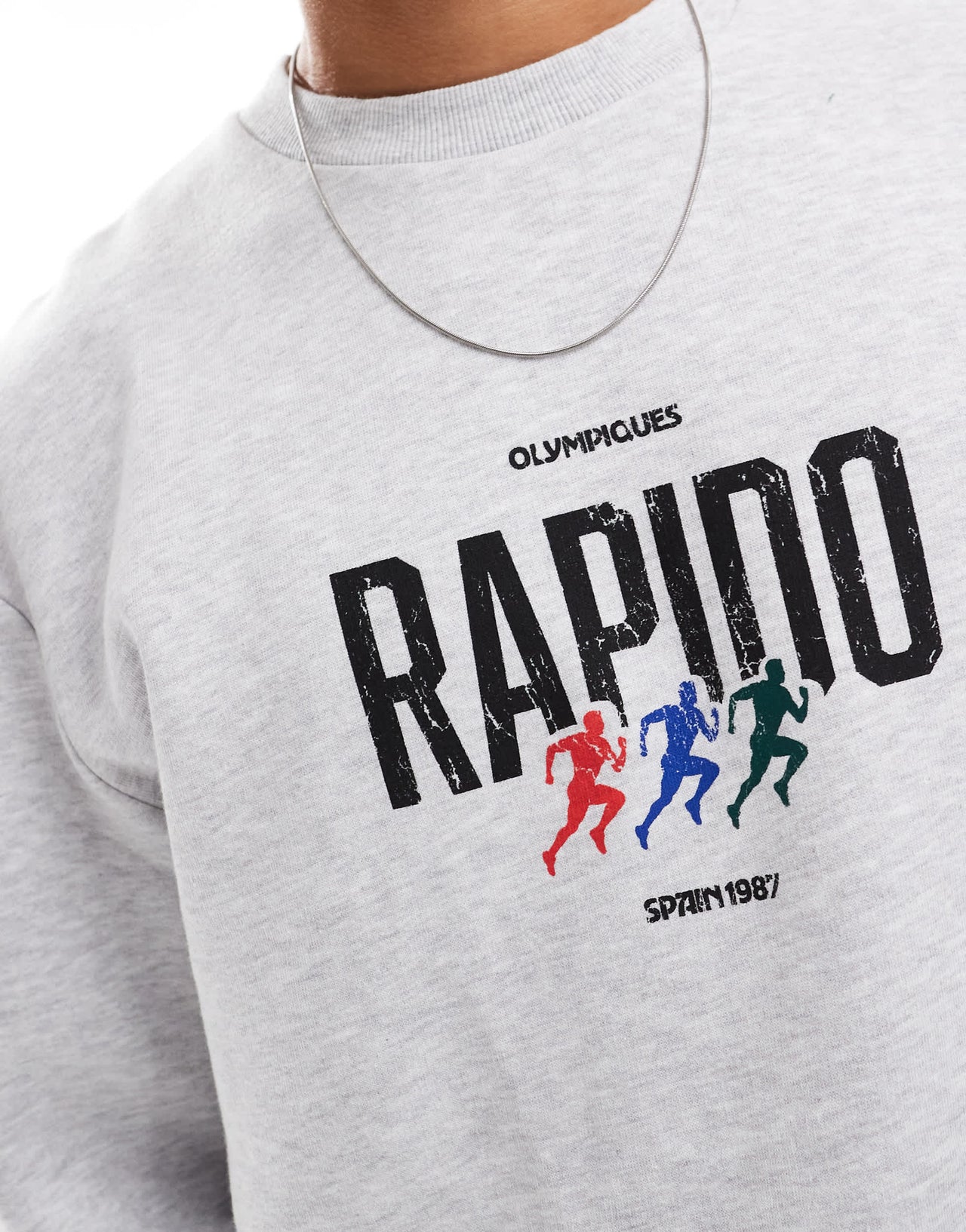 ASOS DESIGN boxy sweatshirt with athletic print in grey marl