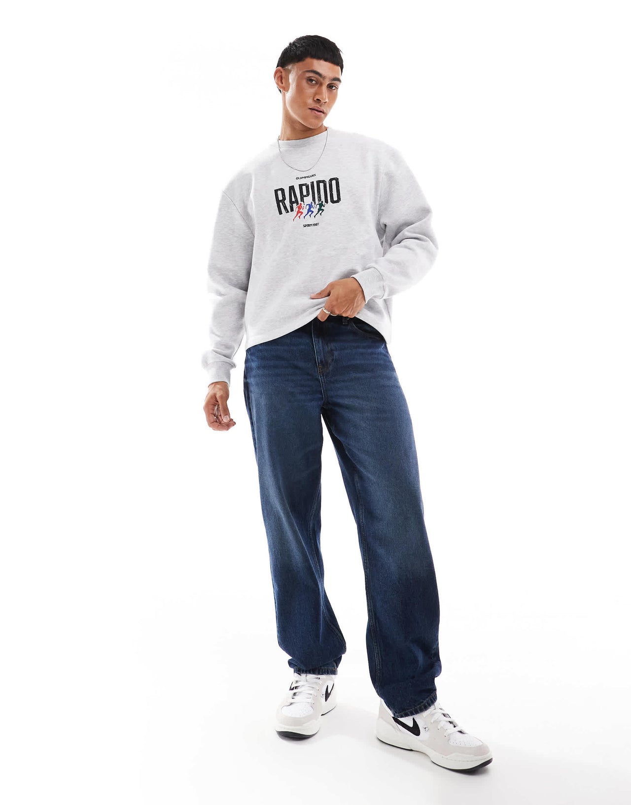 ASOS DESIGN boxy sweatshirt with athletic print in grey marl