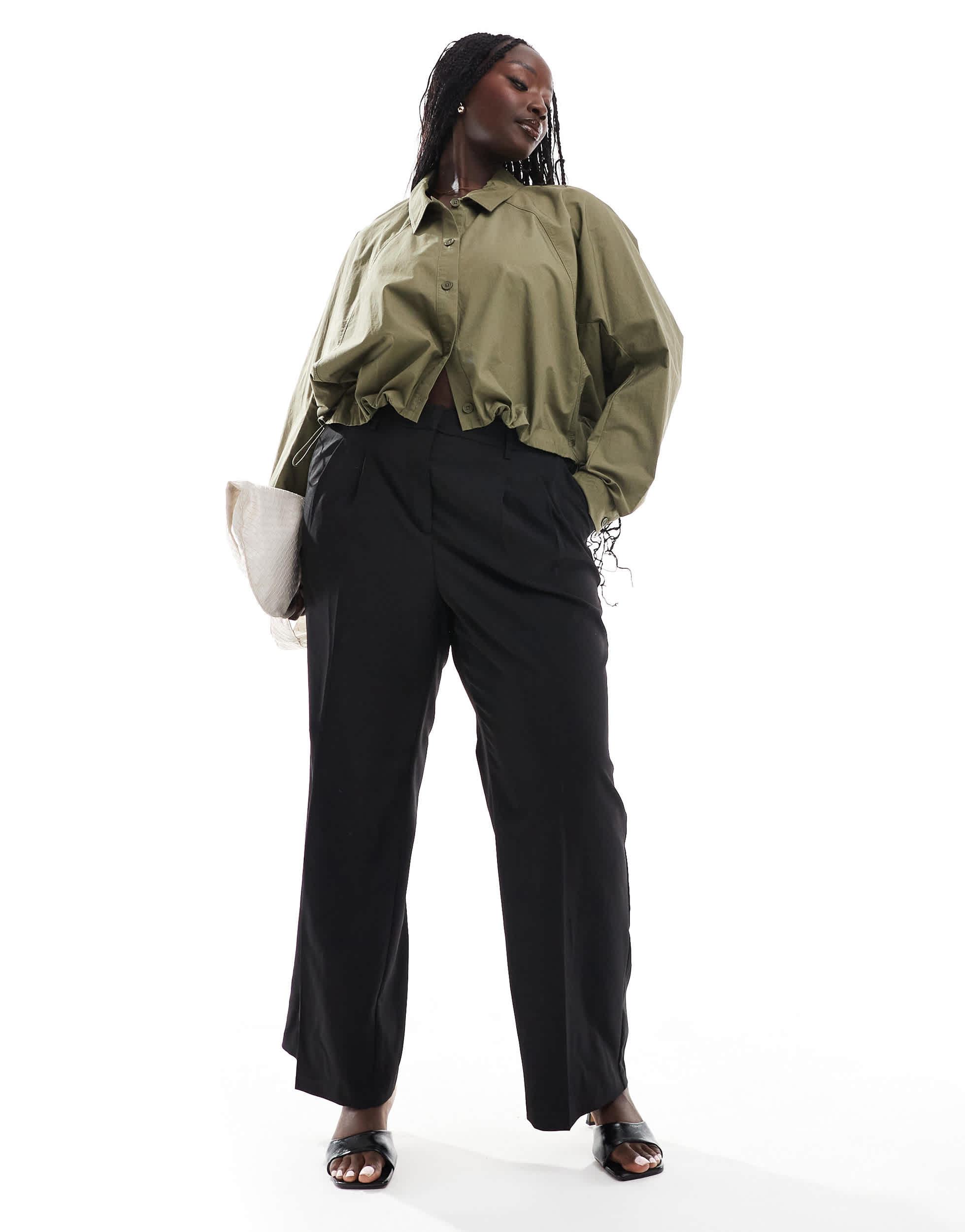 Vero Moda Curve Rita tailored wide leg dad trousers in black