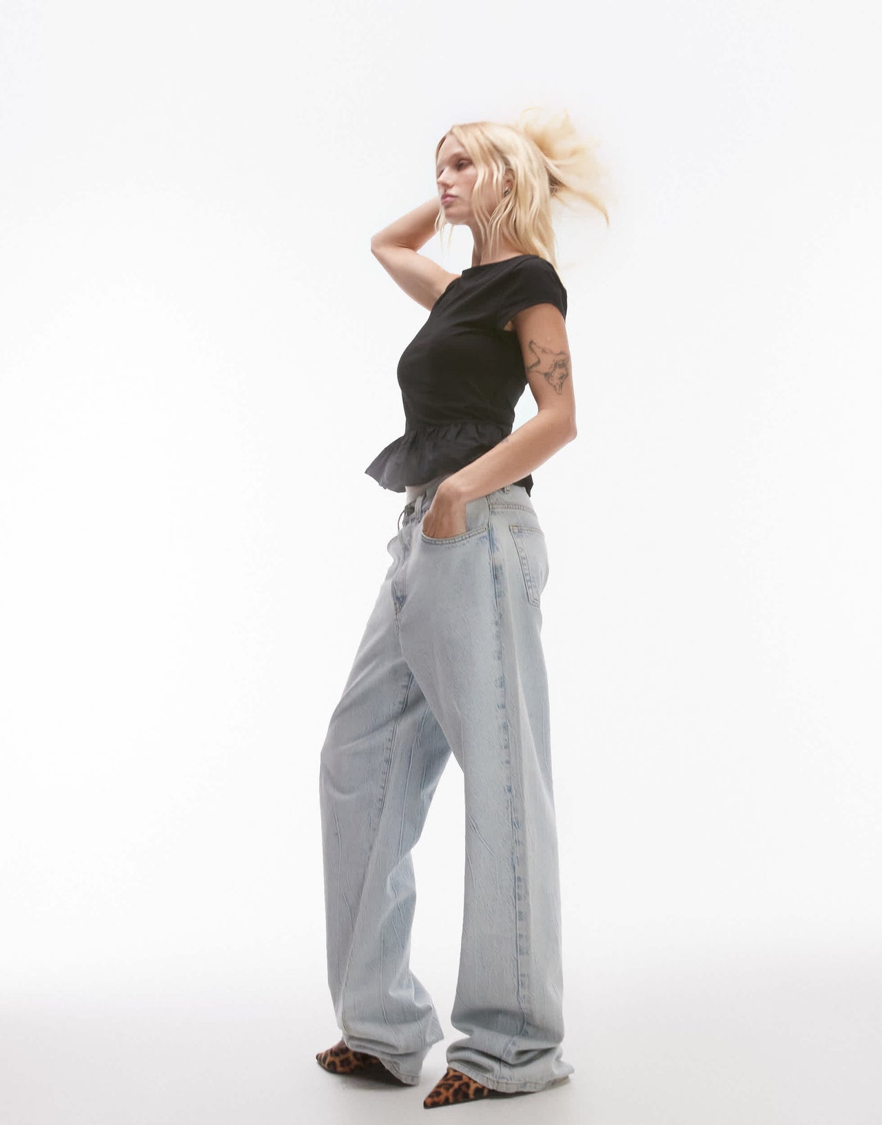 Topshop slash neck peplum bubble top in black