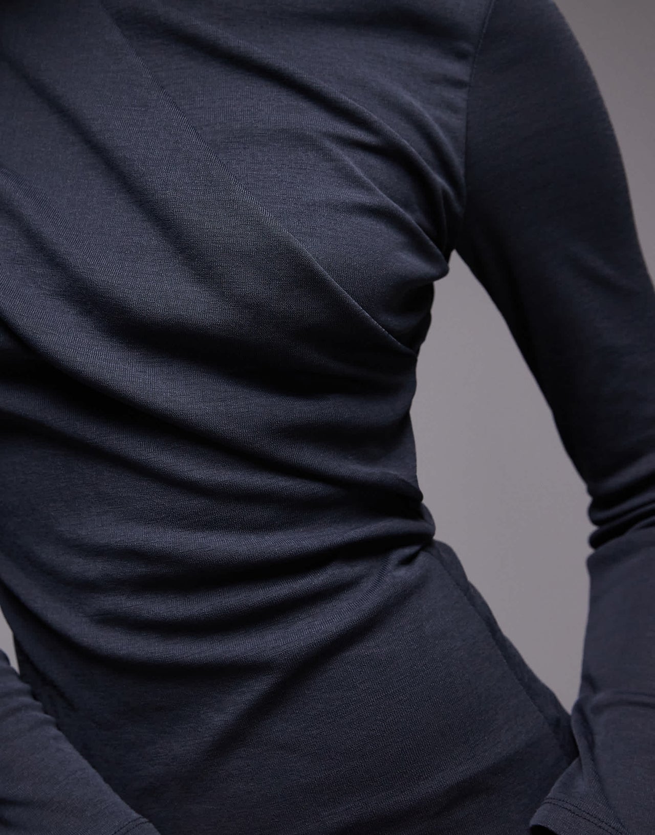 Topshop twist long sleeve mini dress in charcoal