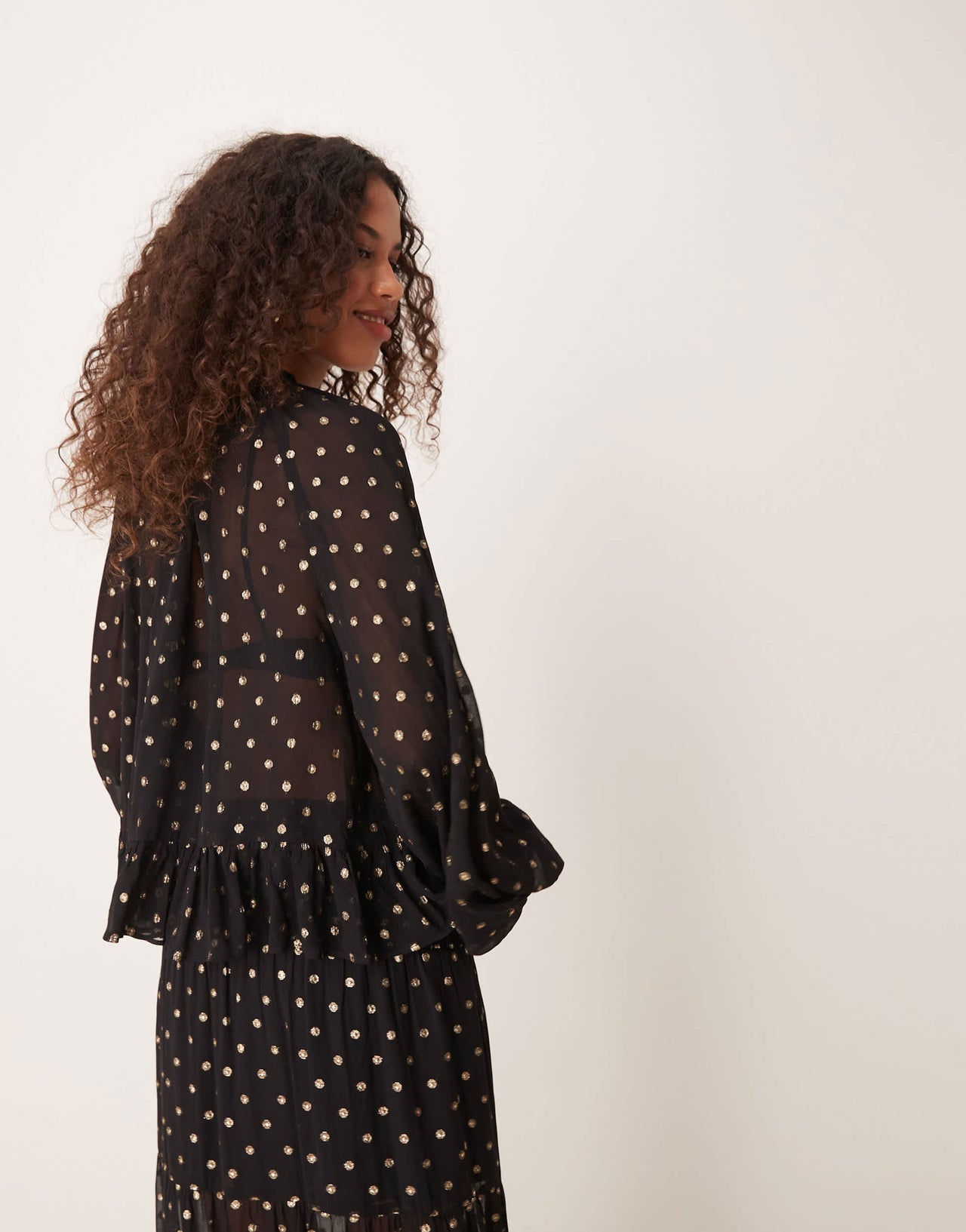 ASOS DESIGN metallic polka dot burnout smock top in black & gold - BLACK