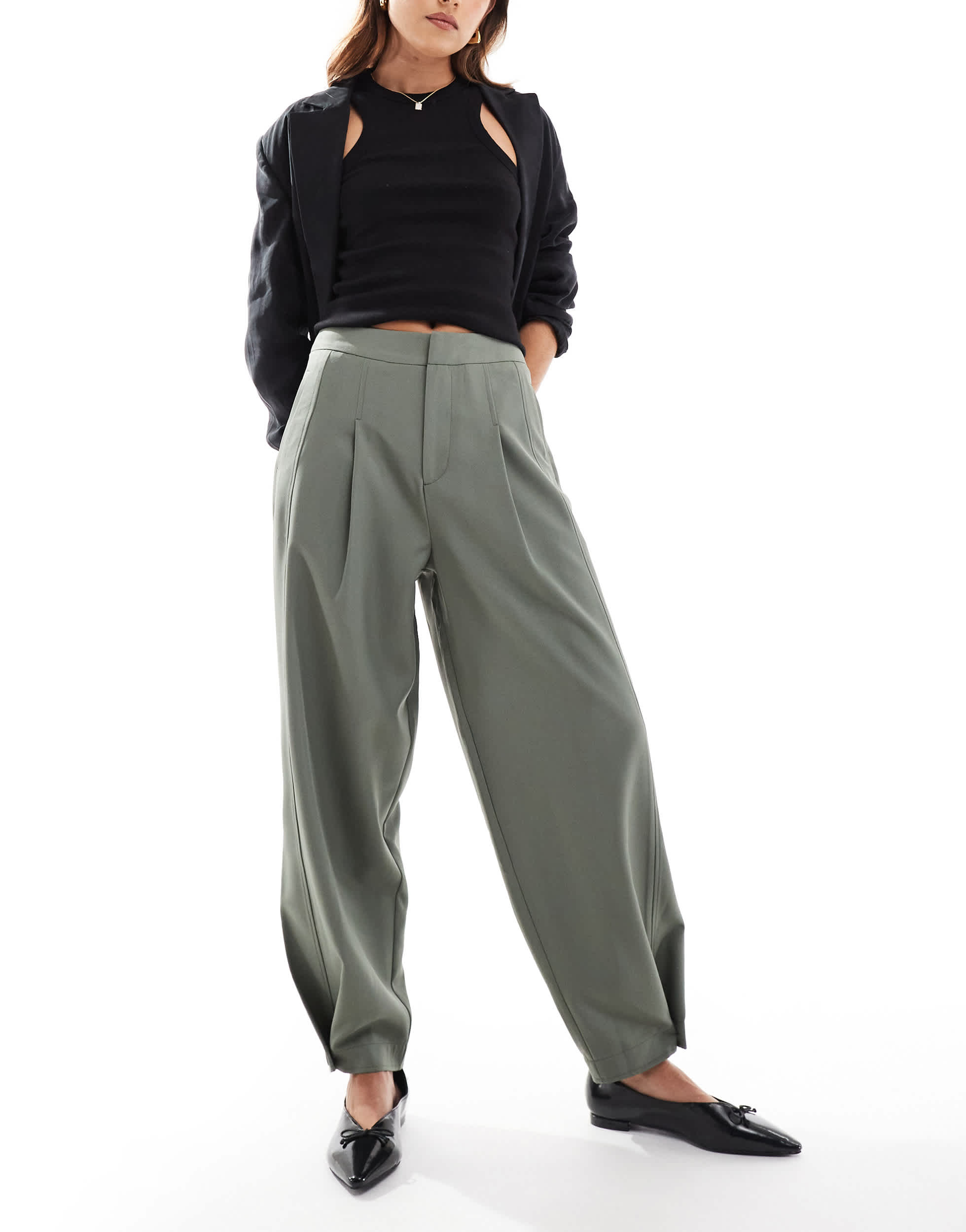 ASOS DESIGN button hem barrel tailored trouser in khaki