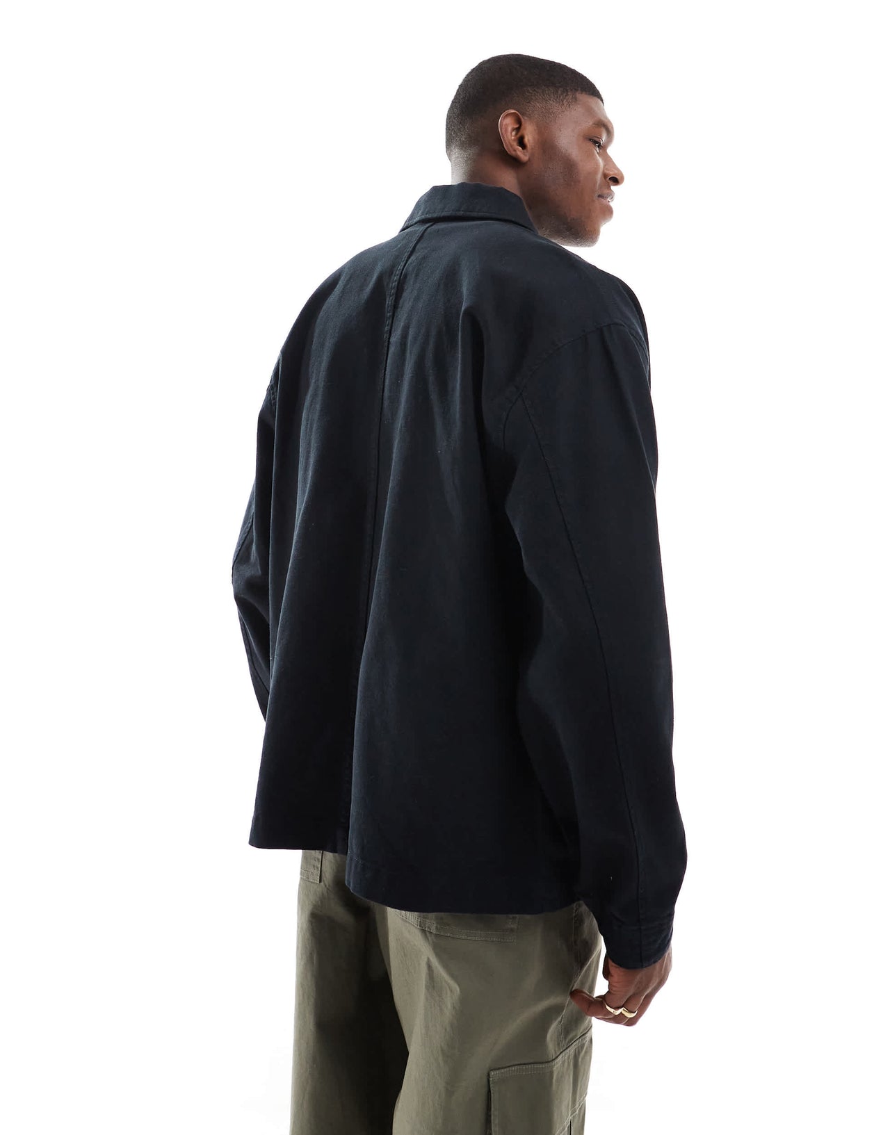 ASOS DESIGN washed twill worker jacket in black