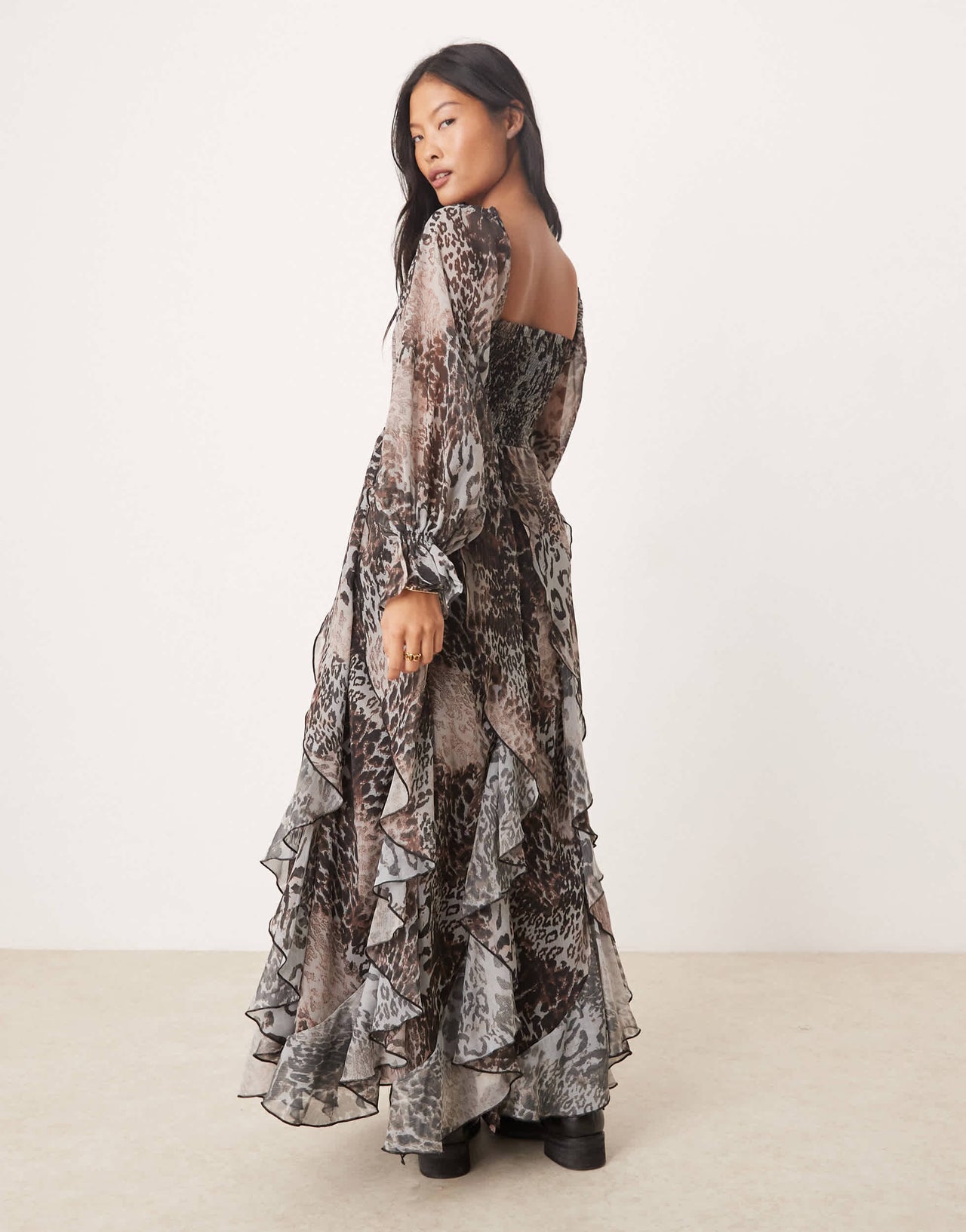 Miss Selfridge Petite ruffle hem maxi dress in animal print