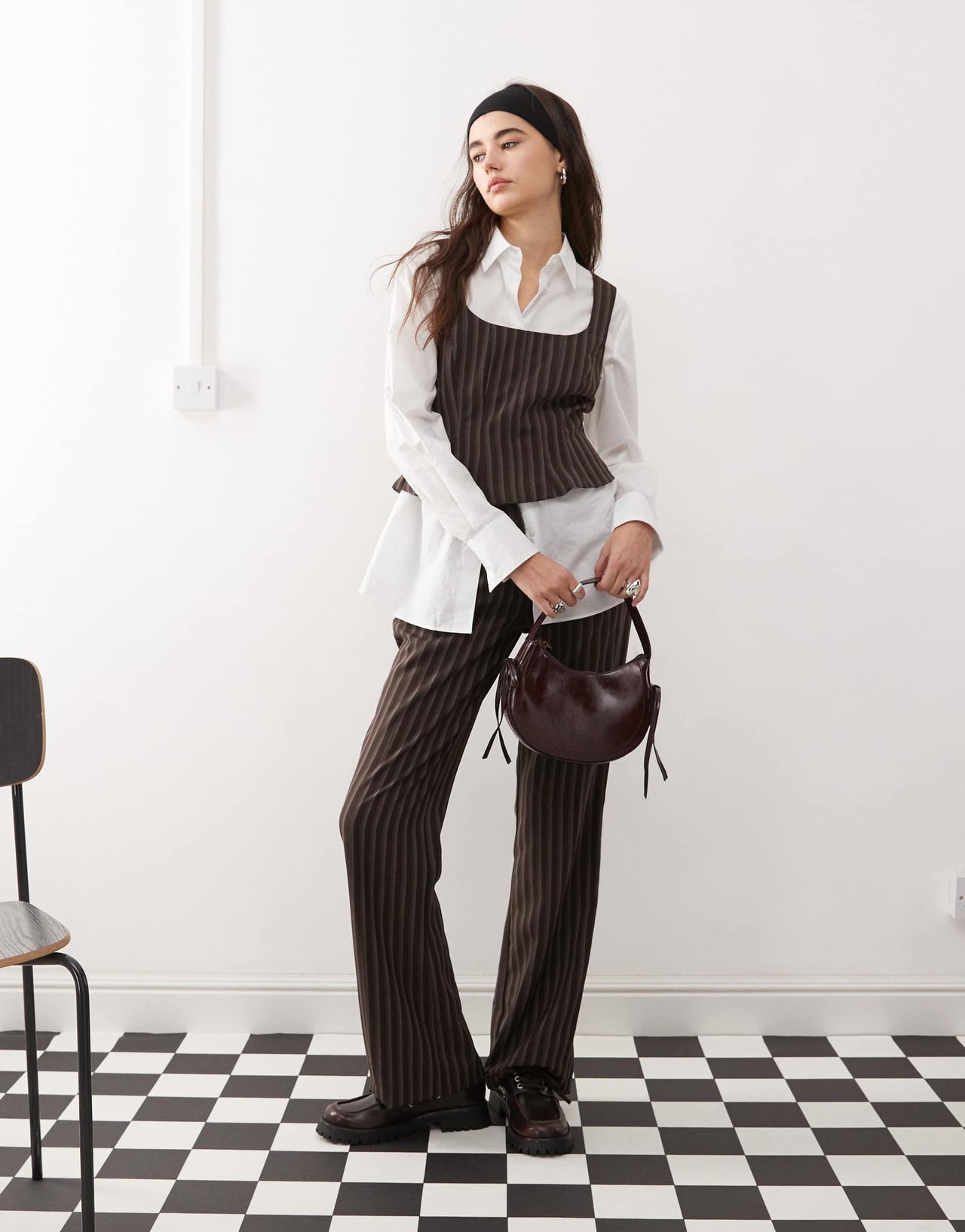 COLLUSION pinstripe tailored corset top in brown
