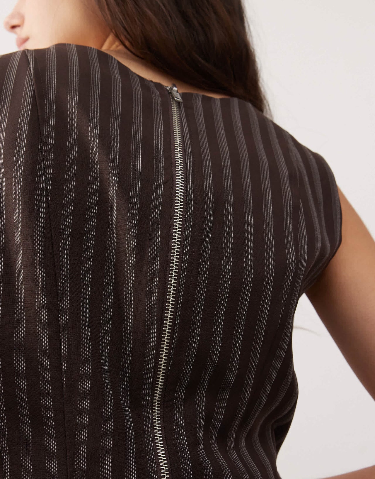 COLLUSION pinstripe tailored corset top in brown