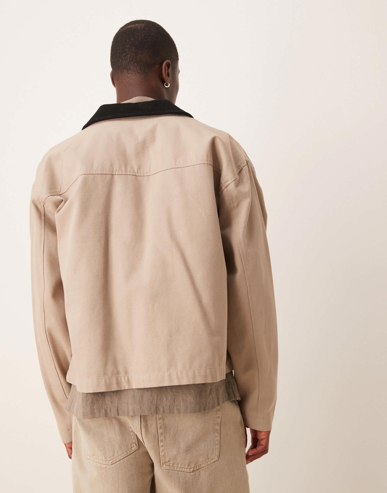 ASOS DESIGN harrington jacket with cord collar in washed stone - STONE