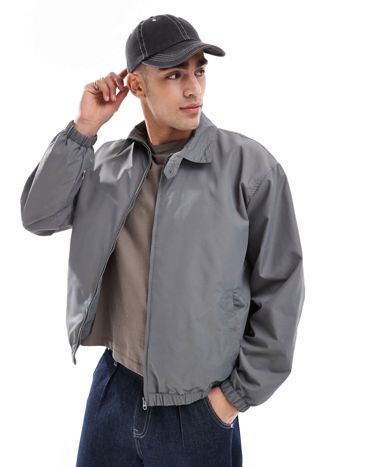 ASOS DESIGN lightweight harrington jacket in charcoal - KHAKI