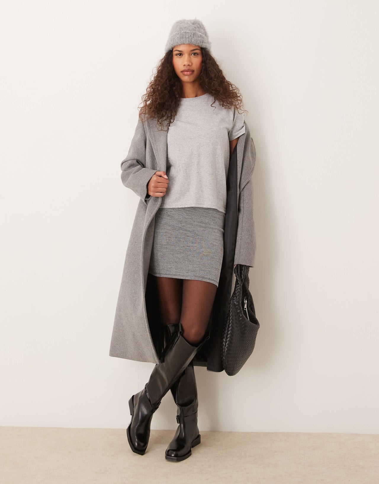 New Look acid wash ribbed mini tube skirt in grey