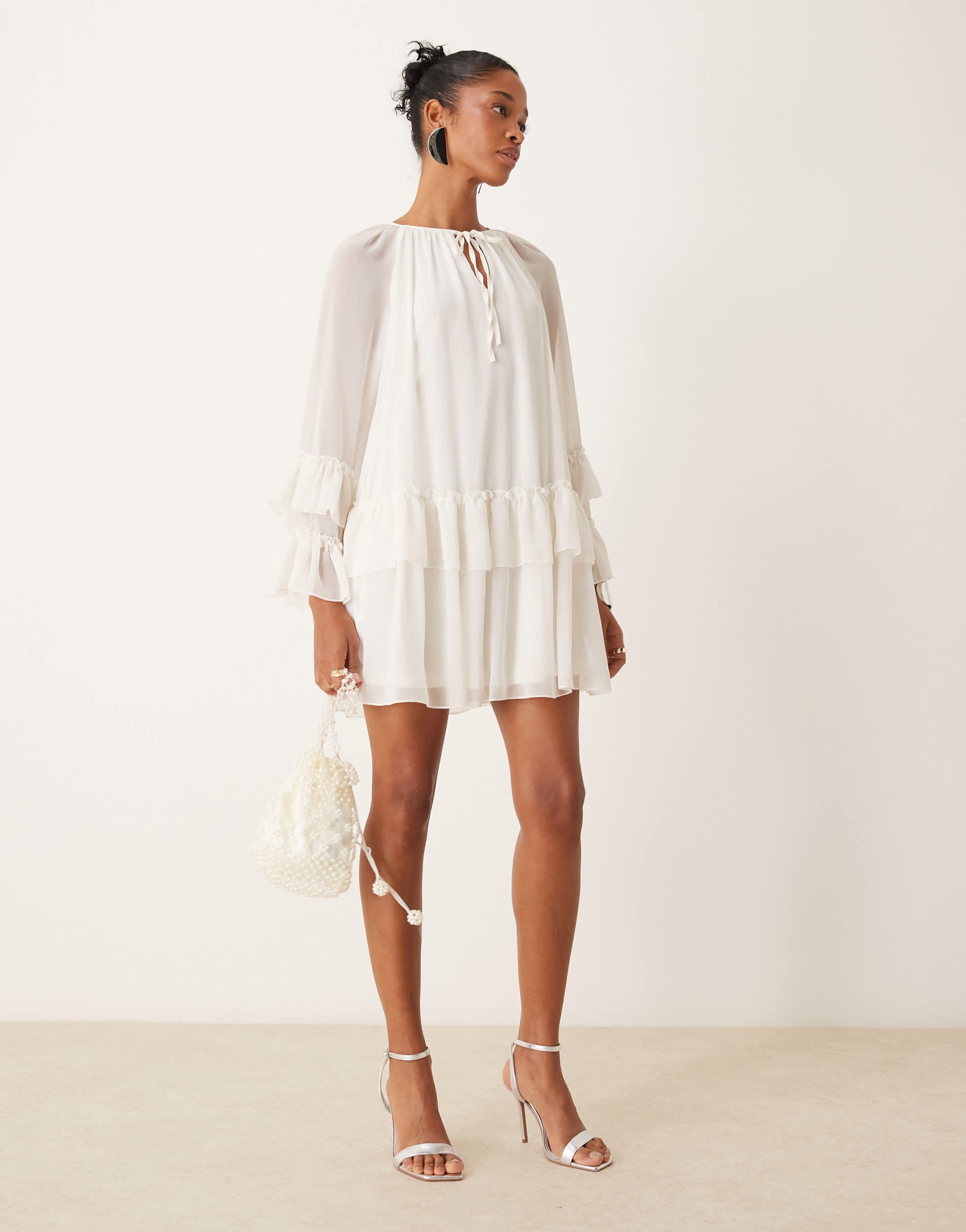 New Look ruffled chiffon mini dress in cream