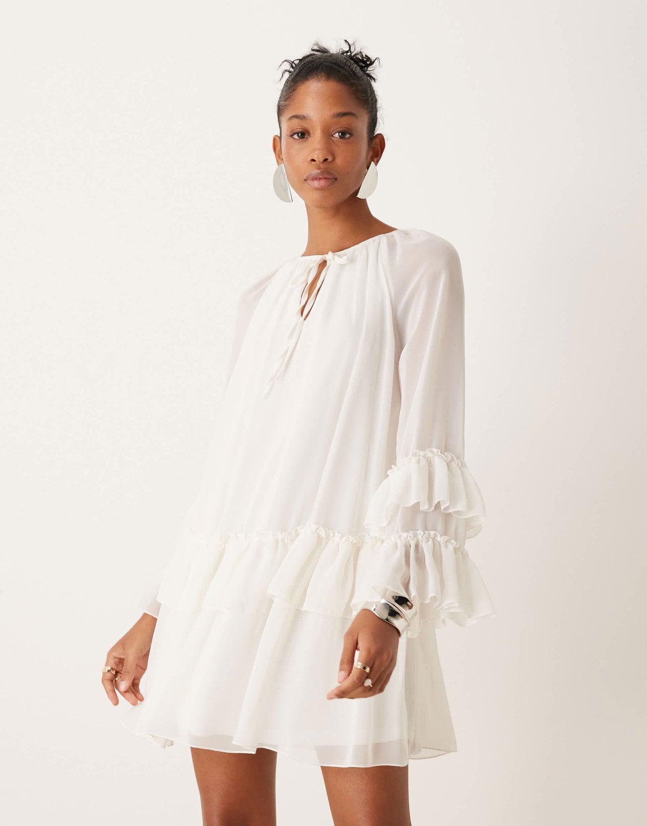 New Look ruffled chiffon mini dress in cream