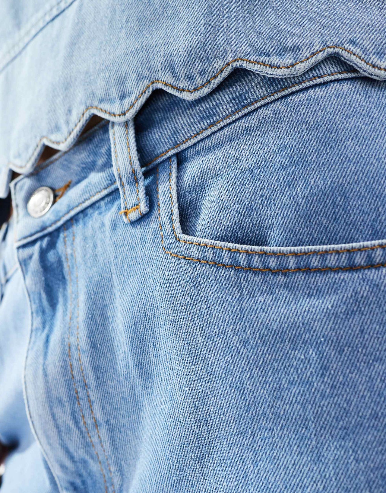 ASOS DESIGN 90s straight scallop edge jeans in mid blue