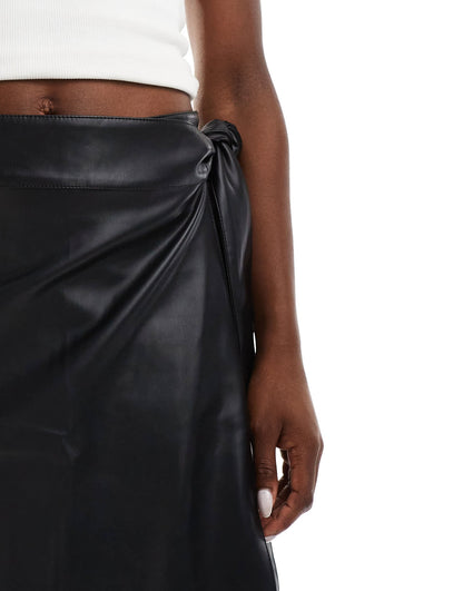 Never Fully Dressed PU wrap mini skirt in black