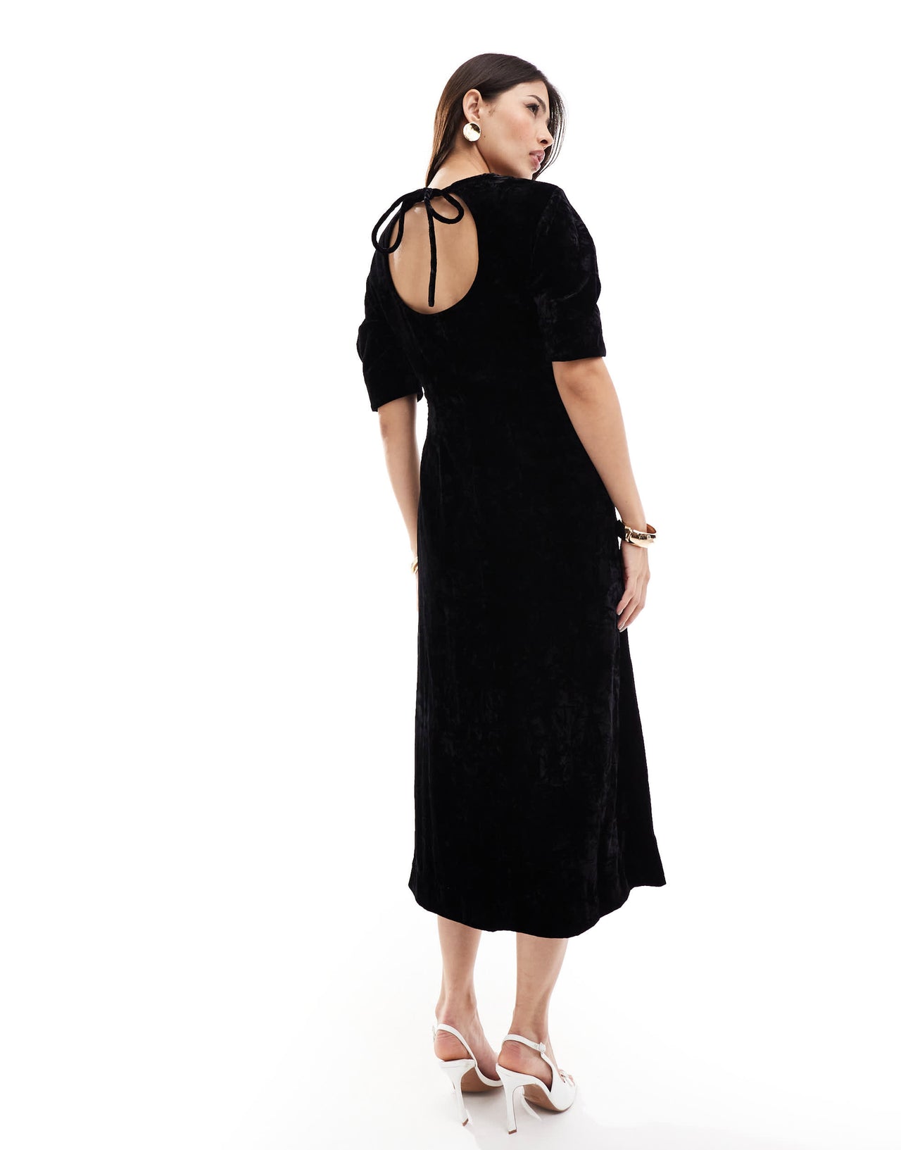 & Other Stories velvet midaxi dress with keyhole back and thigh split in black