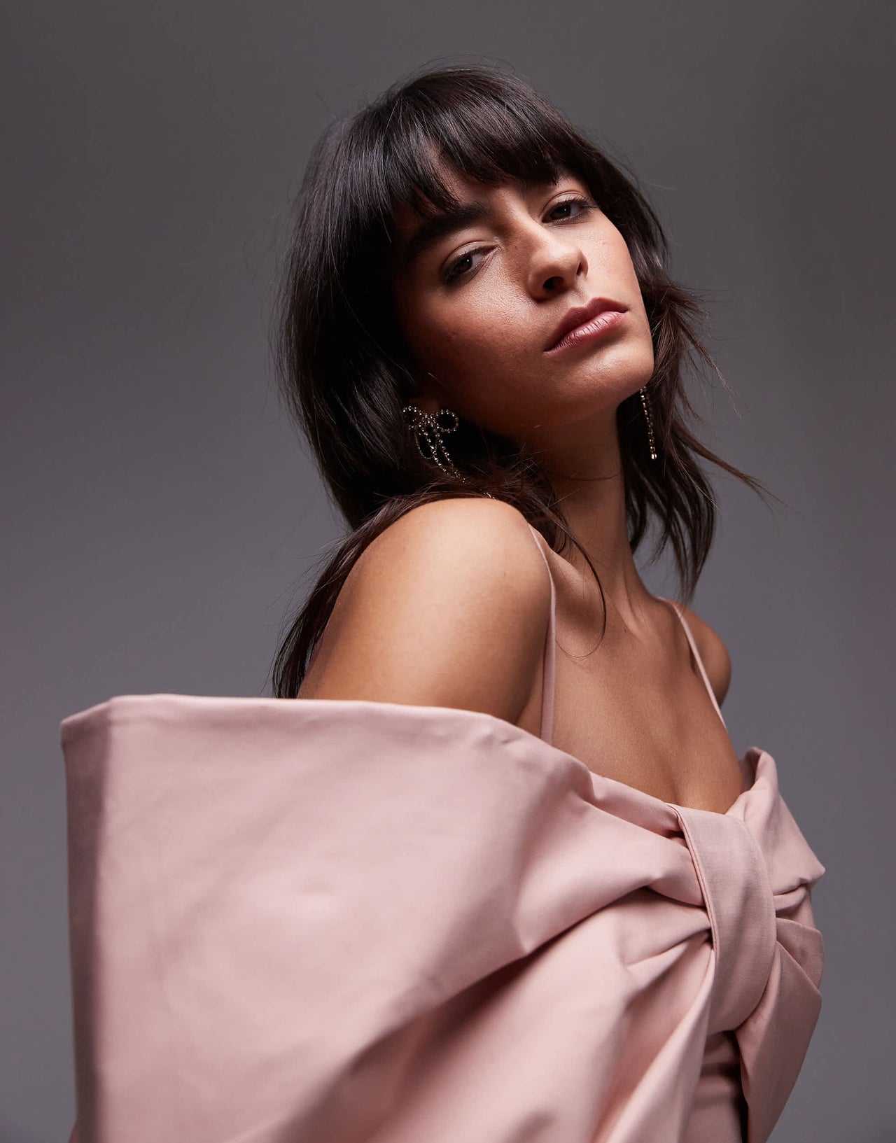 & Other Stories strapless mini dress with oversized bow detail in soft pink