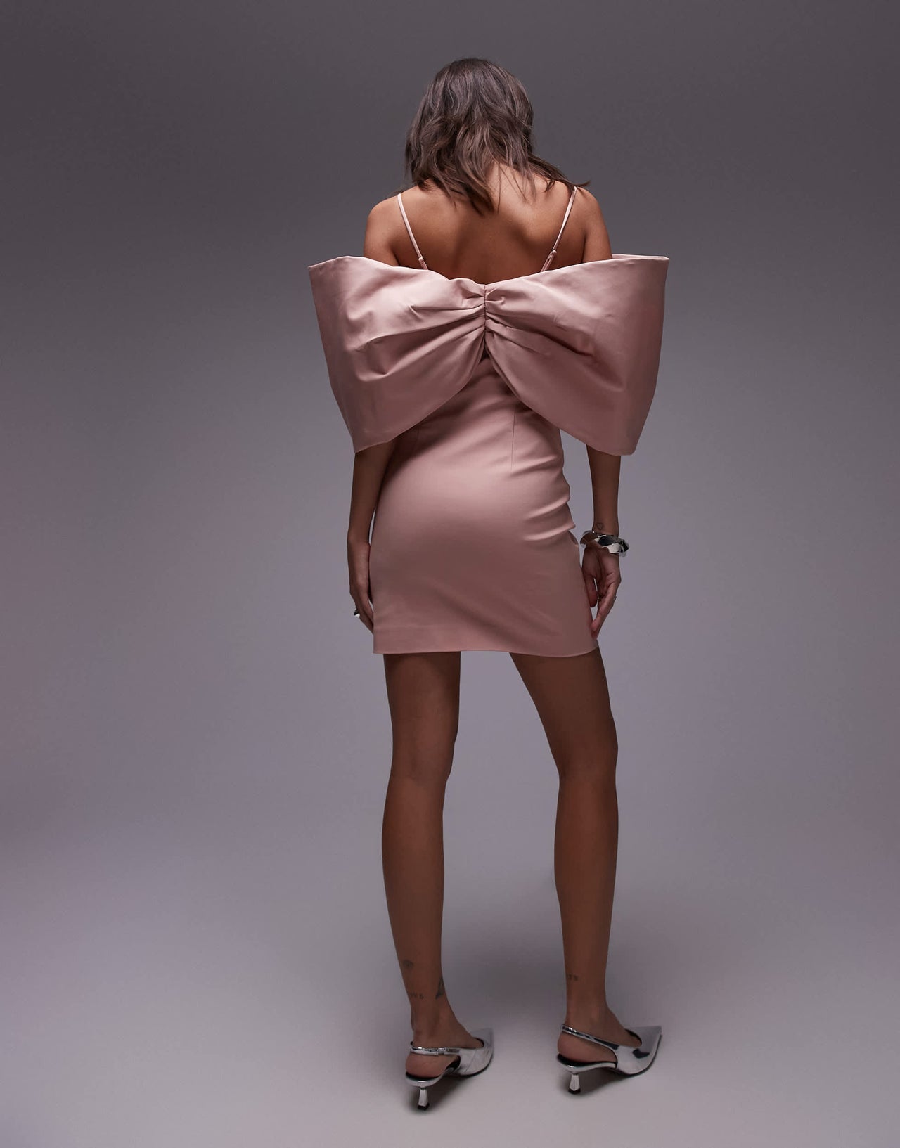 & Other Stories strapless mini dress with oversized bow detail in soft pink