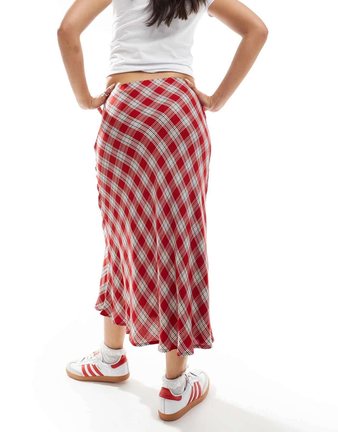 Bershka midi skirt in red check