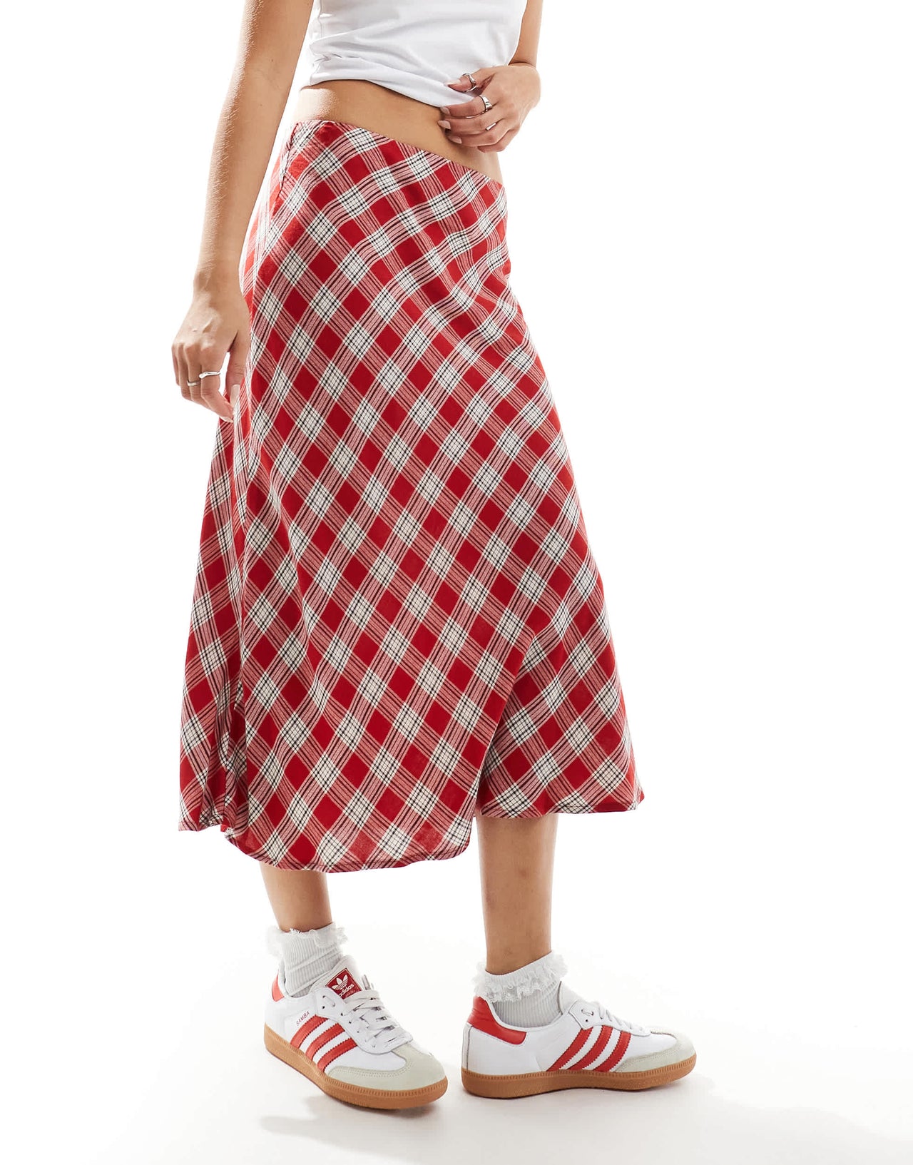 Bershka midi skirt in red check