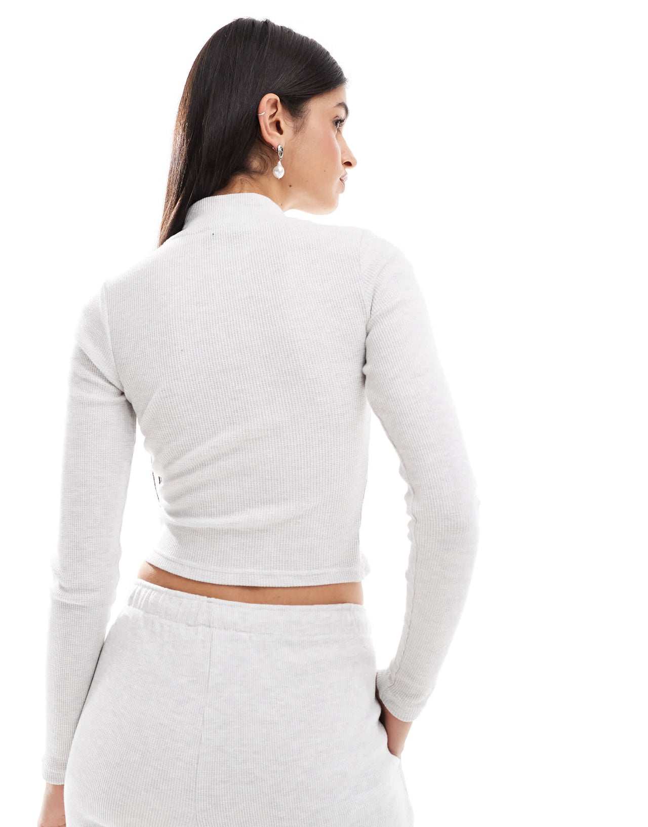 Bershka zip through co-ord waffle top in grey