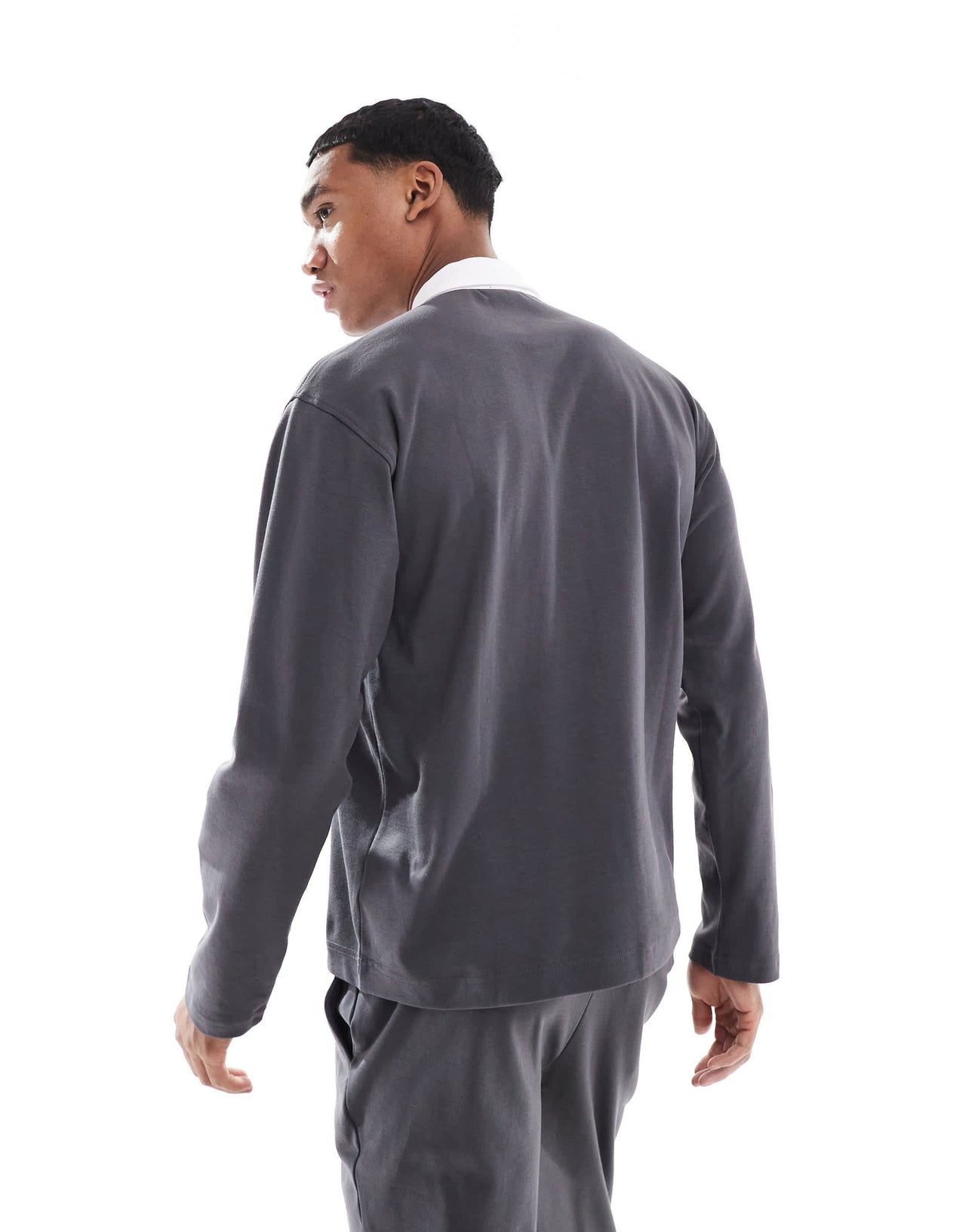 New Look long sleeve rugby polo shirt co-ord in dark grey