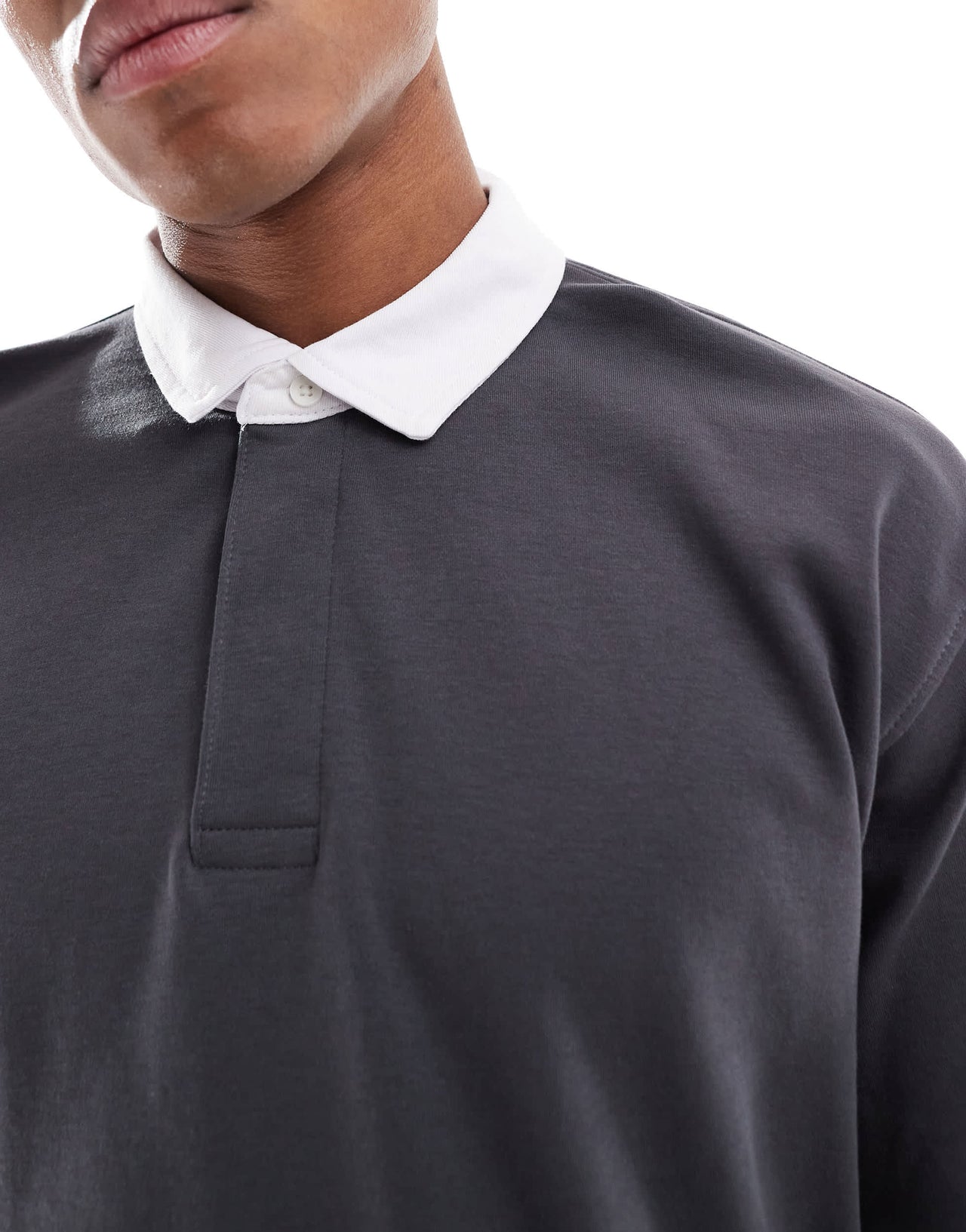 New Look long sleeve rugby polo shirt co-ord in dark grey