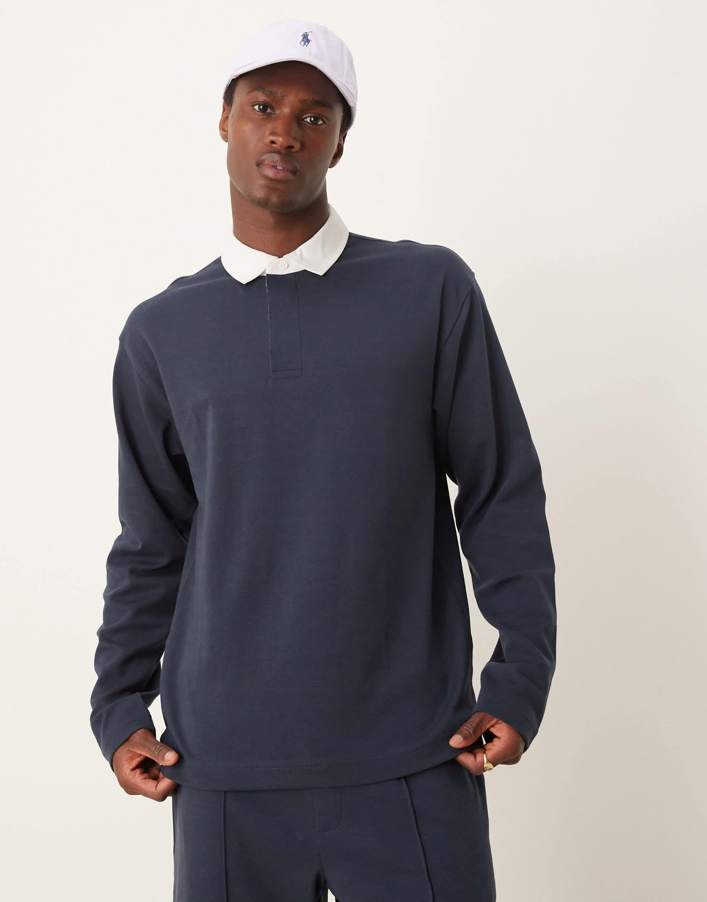 New Look long sleeve rugby polo shirt co-ord in navy