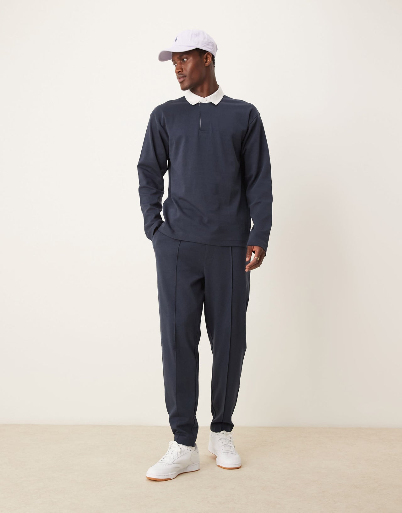 New Look long sleeve rugby polo shirt co-ord in navy