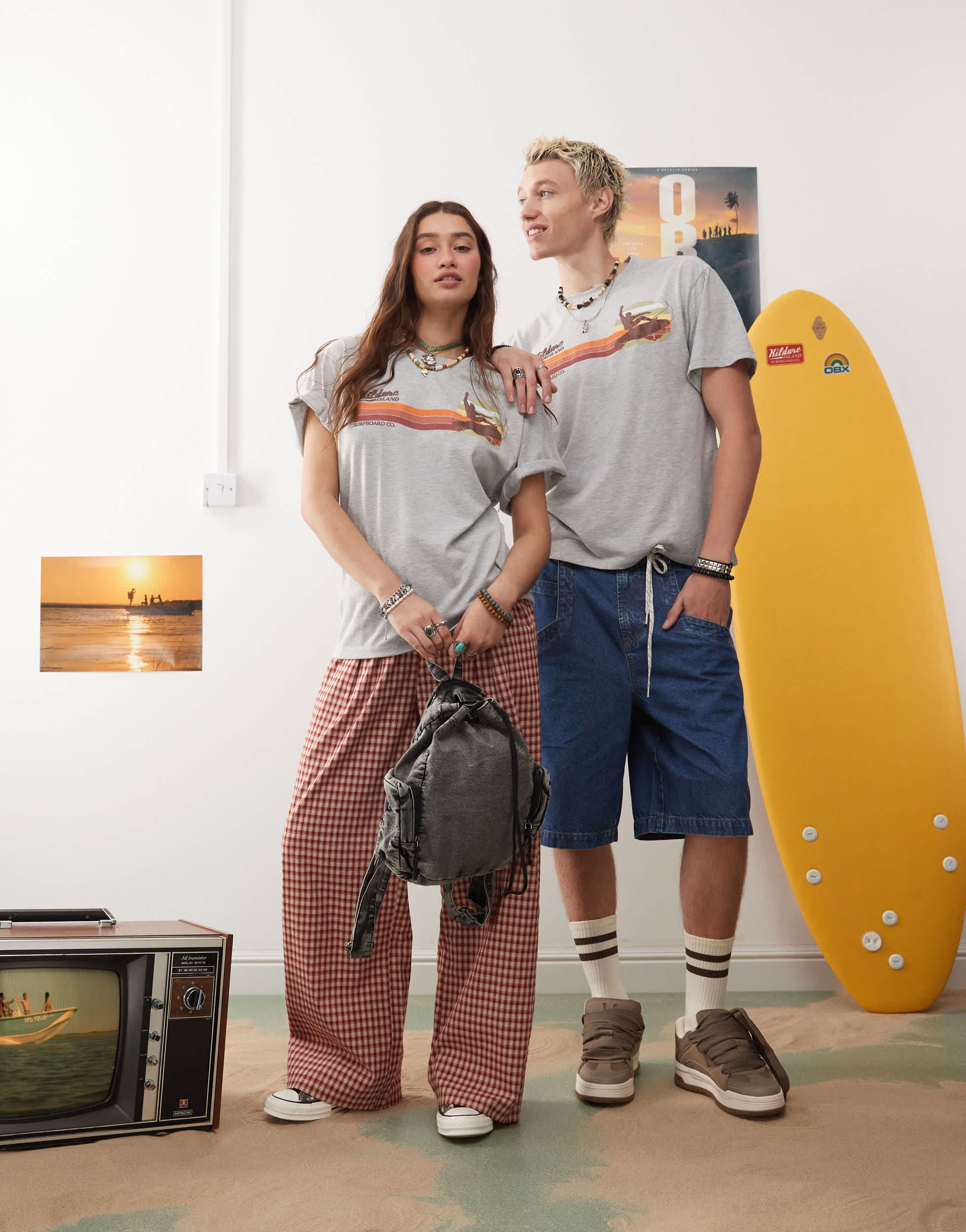 Reclaimed Vintage x Outer Banks unisex Kildare Island logo t-shirt in grey marl