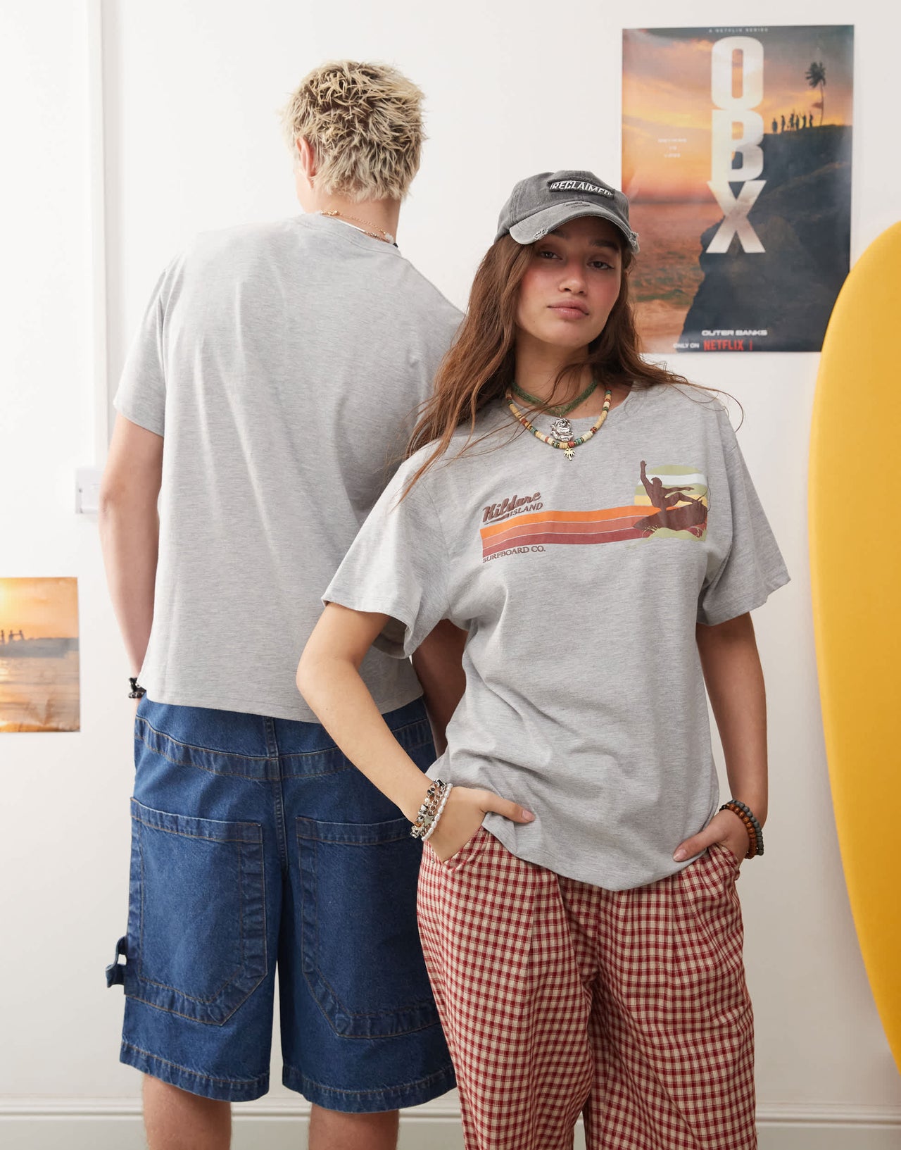 Reclaimed Vintage x Outer Banks unisex Kildare Island logo t-shirt in grey marl