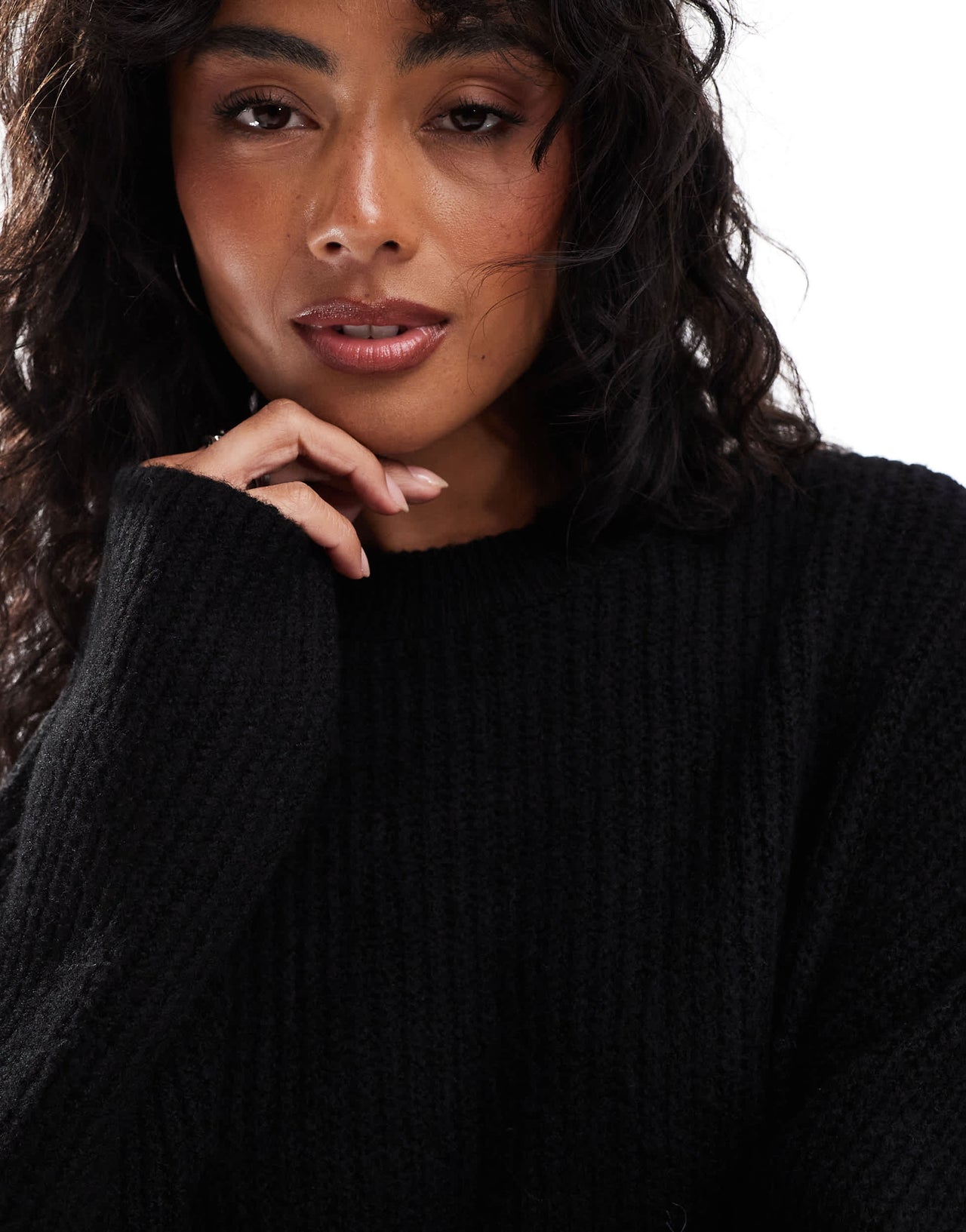 Pull&Bear knitted jumper mini dress in black