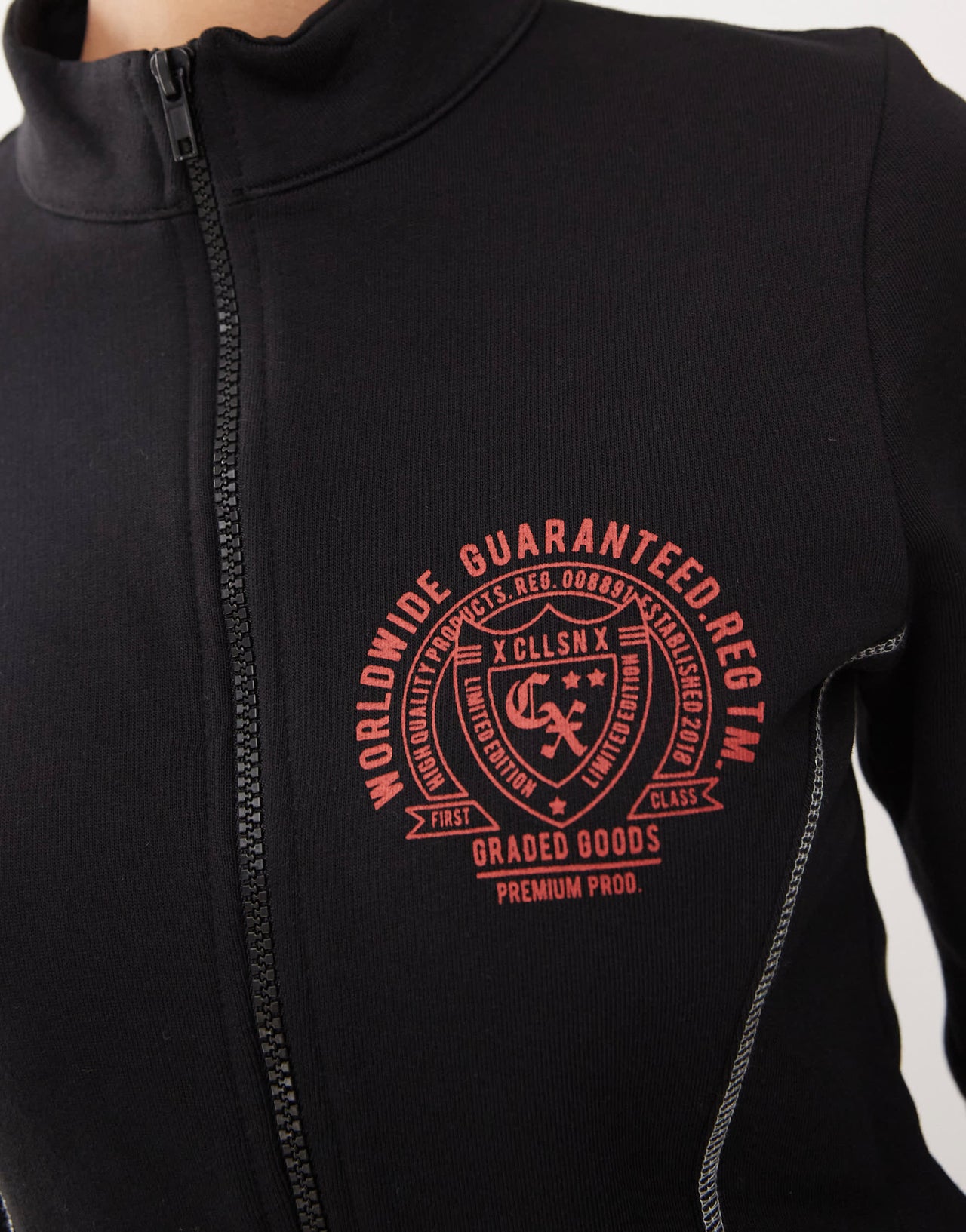 COLLUSION zip through fitted top with varsity logo co-ord