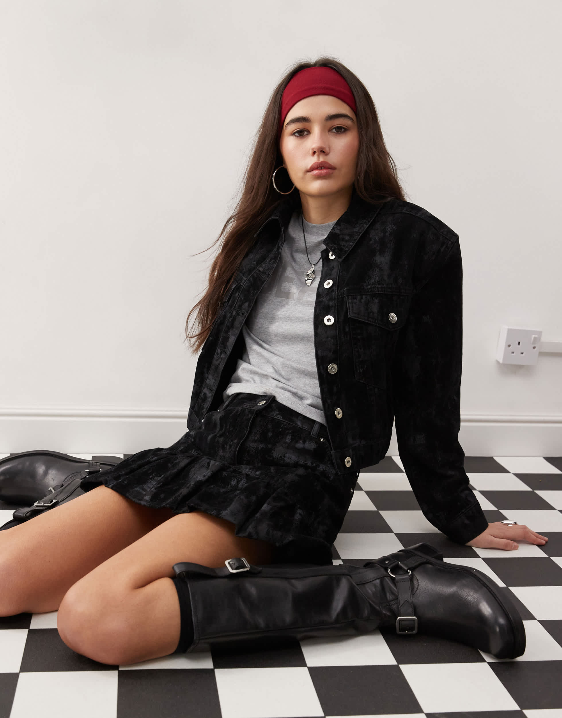 COLLUSION flocked camo print denim jacket co-ord in black