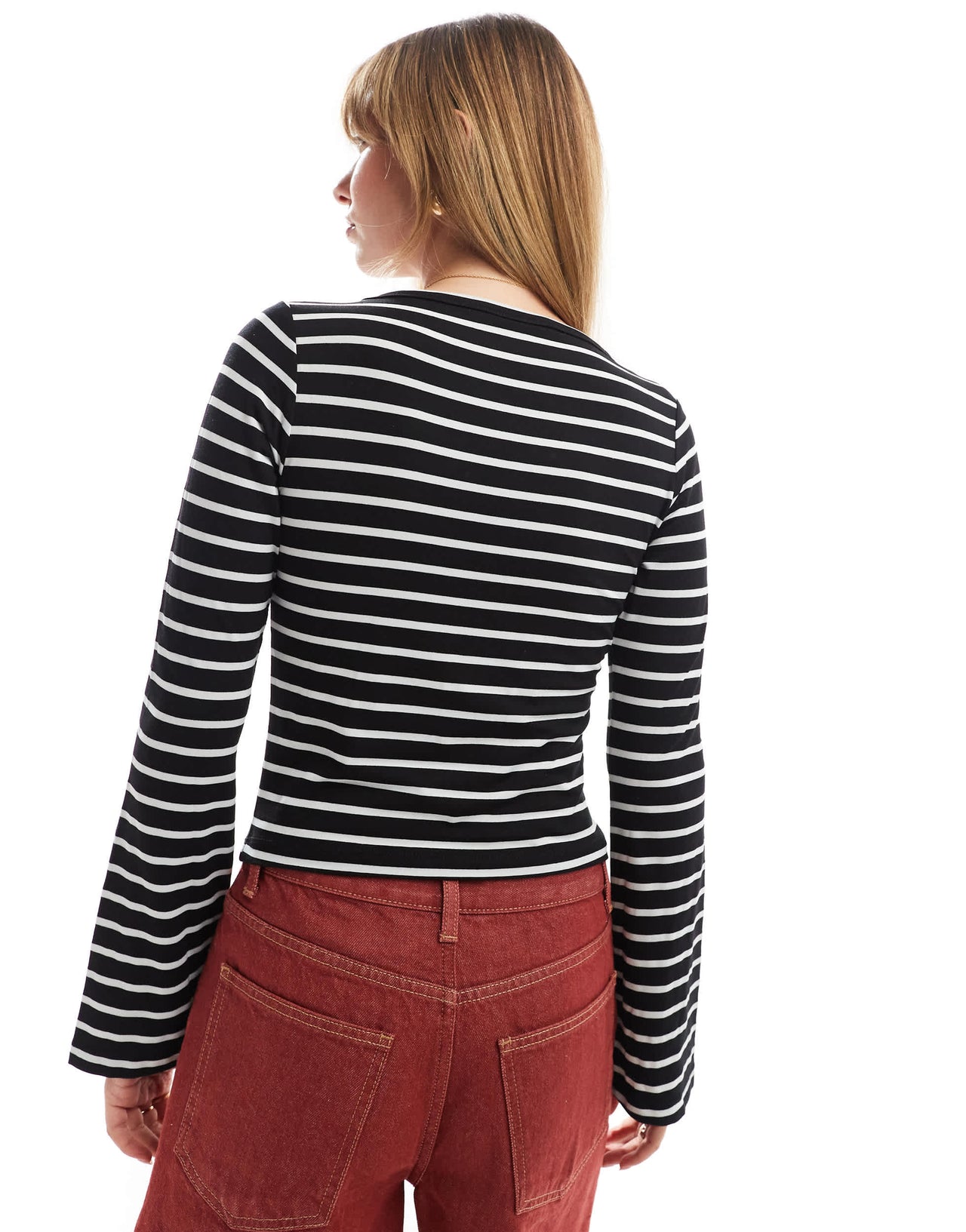 ASOS DESIGN asymmetric stripe button front top in black