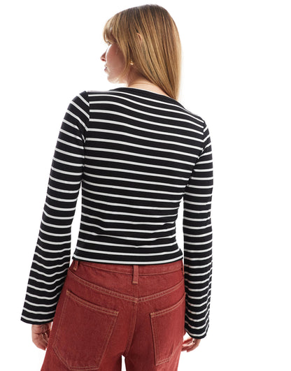 ASOS DESIGN asymmetric stripe button front top in black