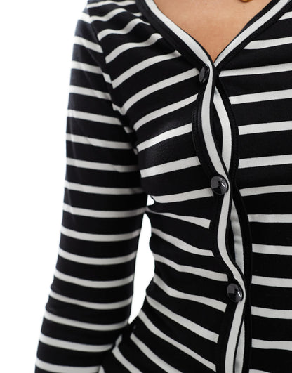 ASOS DESIGN asymmetric stripe button front top in black