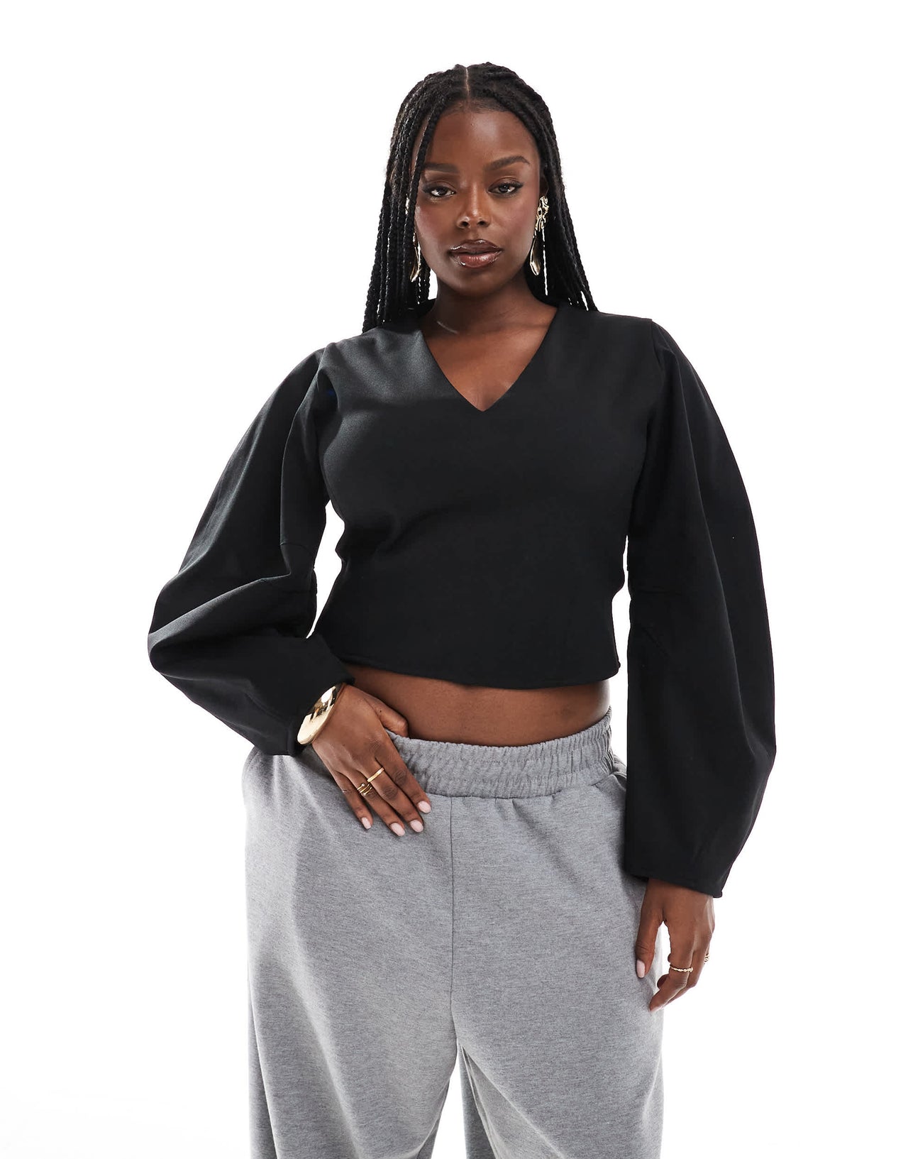 ASOS DESIGN Curve plunge cocoon sleeve scuba-style fabric top in black