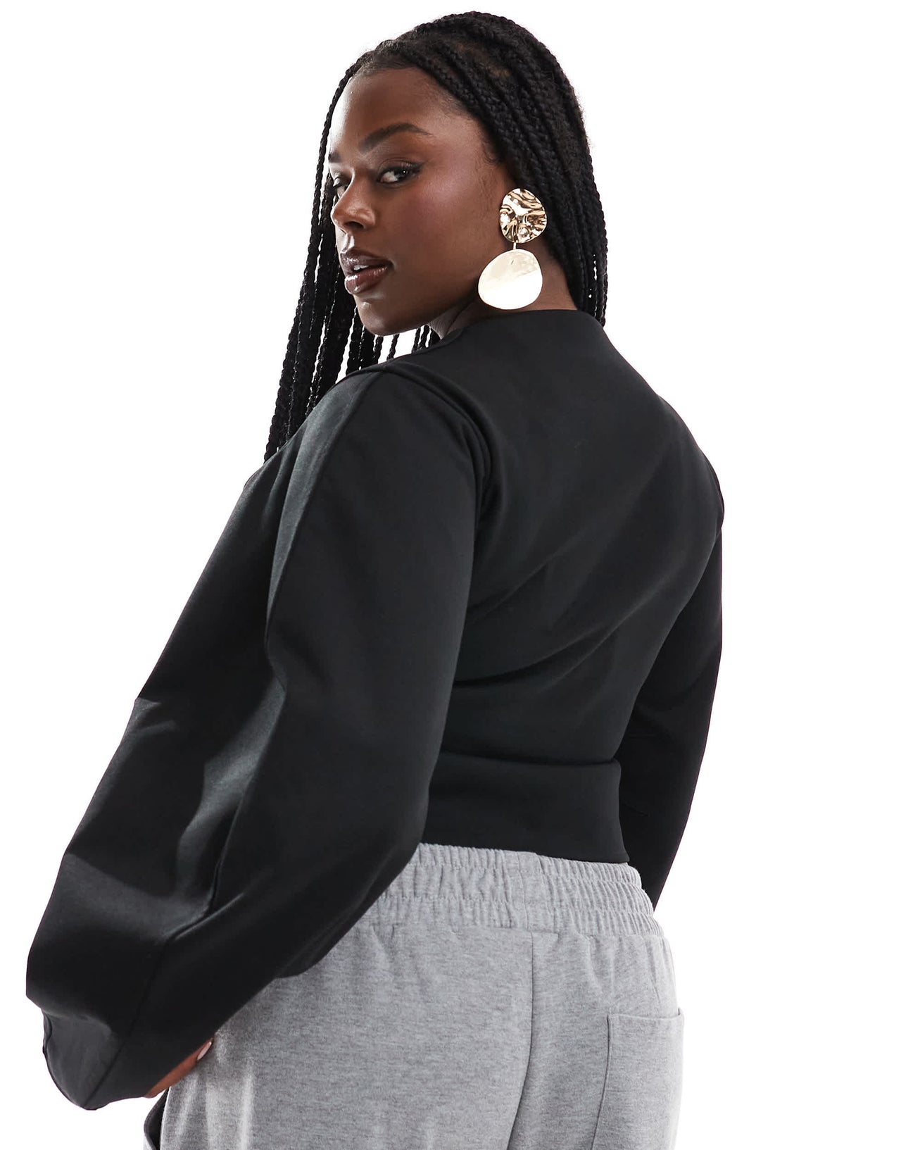 ASOS DESIGN Curve plunge cocoon sleeve scuba-style fabric top in black