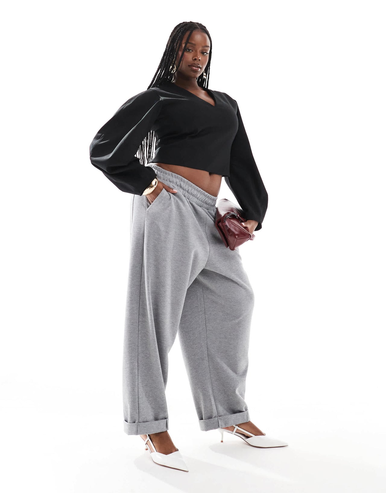 ASOS DESIGN Curve plunge cocoon sleeve scuba-style fabric top in black