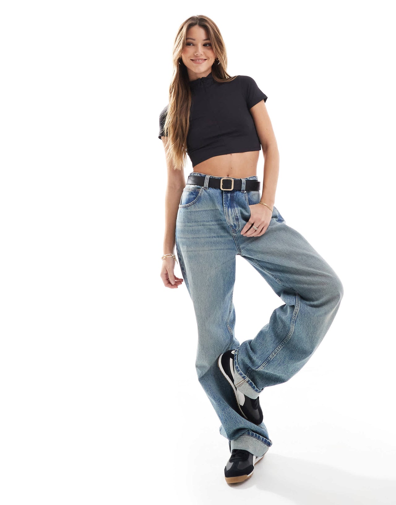 ONLY high neck half zip crop top in black