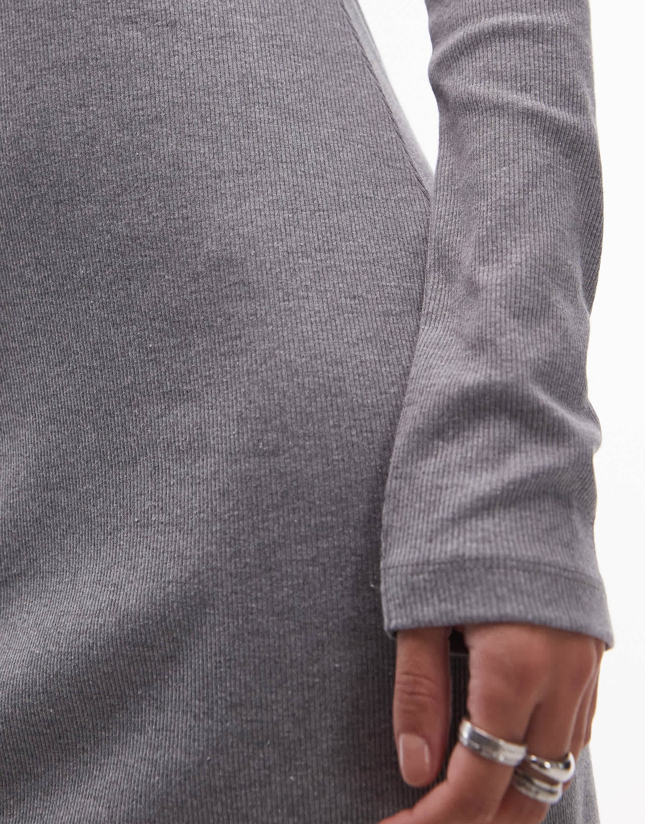 Topshop long sleeve crew neck mini dress in grey marl