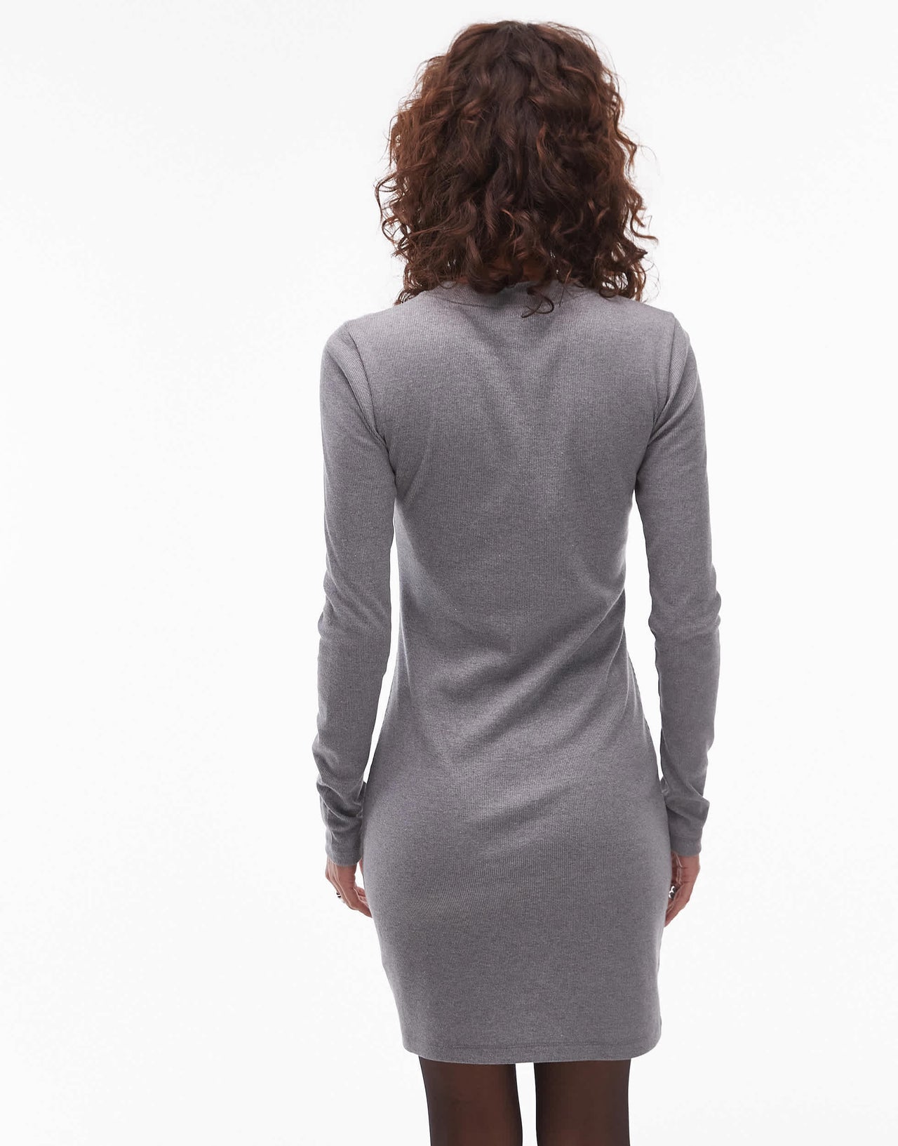 Topshop long sleeve crew neck mini dress in grey marl